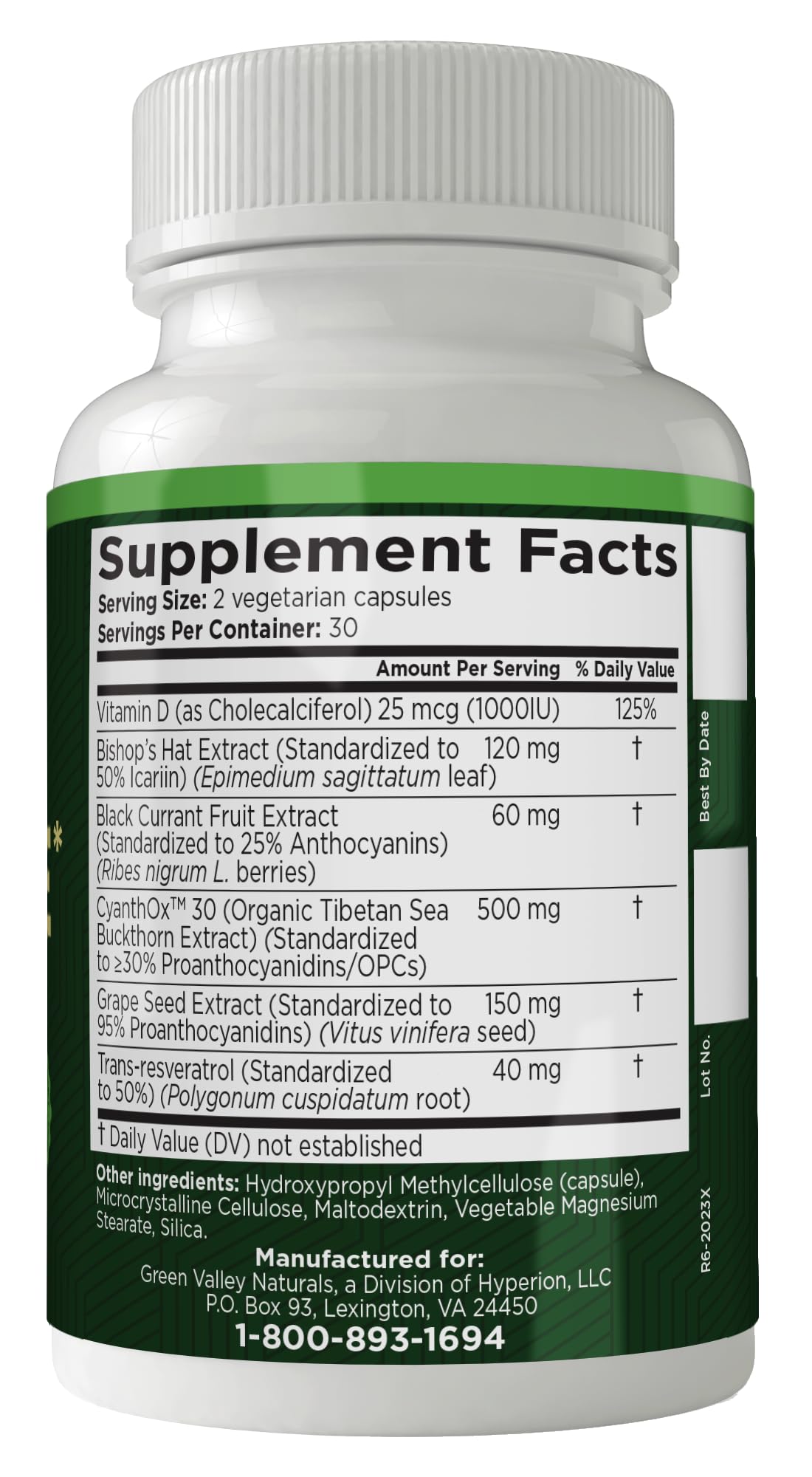 GREEN VALLEY NATURALS Stem Cell Supplement - Organic Tibetan Sea Buckthorn-Resveratrol, Vitamin D, Bishop's Hat Extract (1 Bottle, 60 Count)