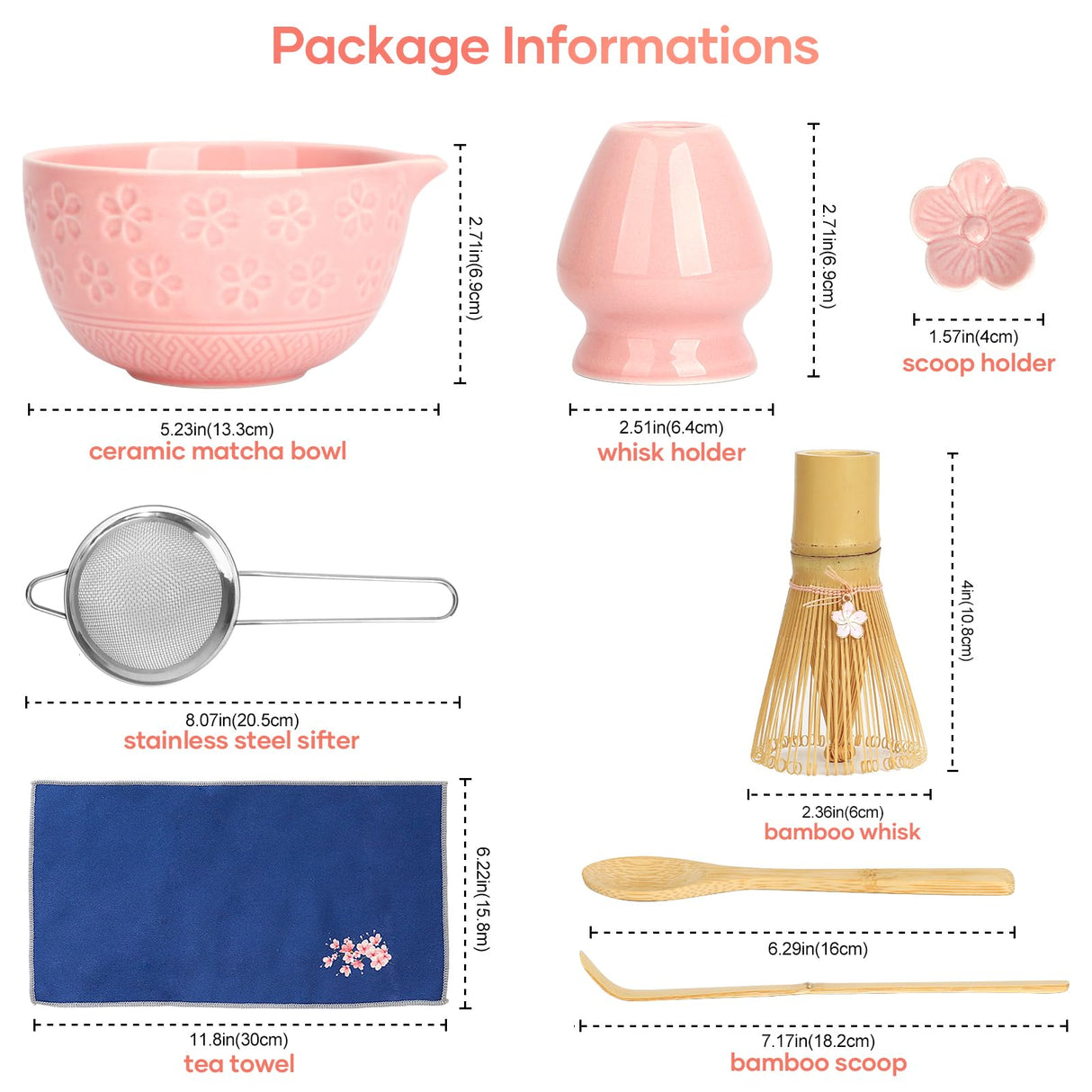 TUFGAM Matcha Whisk Set, Birthday Gifts for Women Mom Her, 8PCs Ceremony Matcha Tea Kit, 18OZ Matcha Bowl with Spout, Whisk, Bamboo Scoop, Sifter, Tea Towel, Ideal Gift for Christmas, Wedding