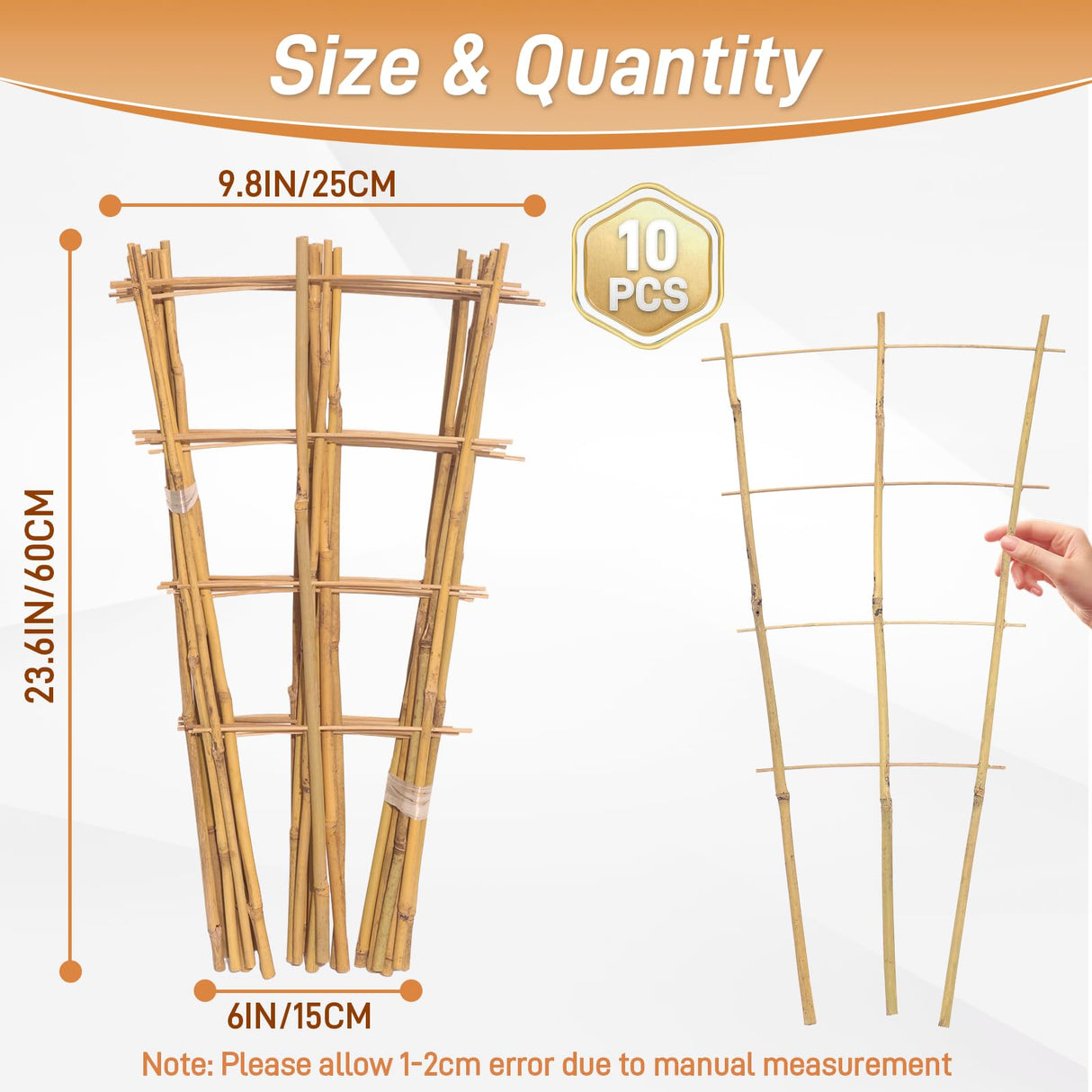 10 Pack 2ft Bamboo Trellis for Climbing Plants, Fan-Shaped Garden Support
