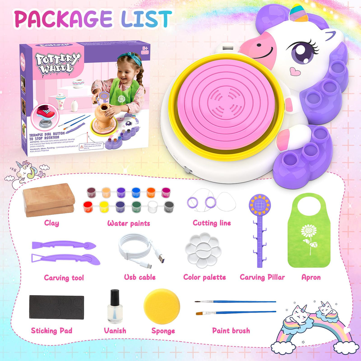Pottery Wheel for Kids, Unicorn Craft Kit Arts and Crafts for Kid Ages 6-12