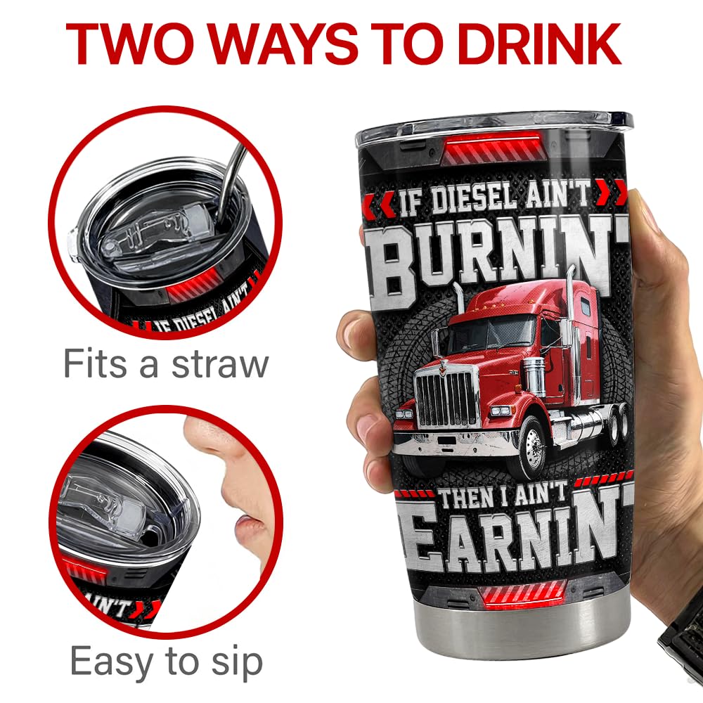 SANDJEST Truck Driver Tumbler 20oz Stainless Steel Insulated Travel Mug Cup for Men Dad Husband Trucker Gifts for Birthday Christmas Fathers Day