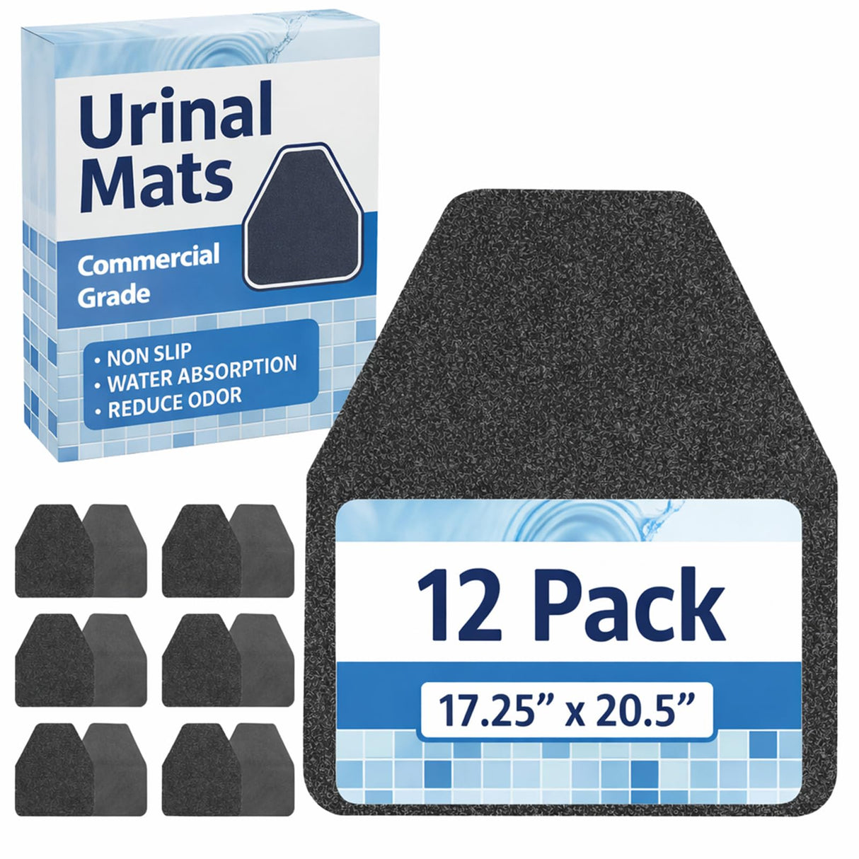 Houseables Urinal Mats, Urinal Mats for Men Bathroom, Floor Pads, Disposable Toilet Matt, for Pee, Commercial, Reusable, Urine, Splash Guard, Drip, Restroom, Mens Room, Large, Black, 17.25x20.5”, 12PK