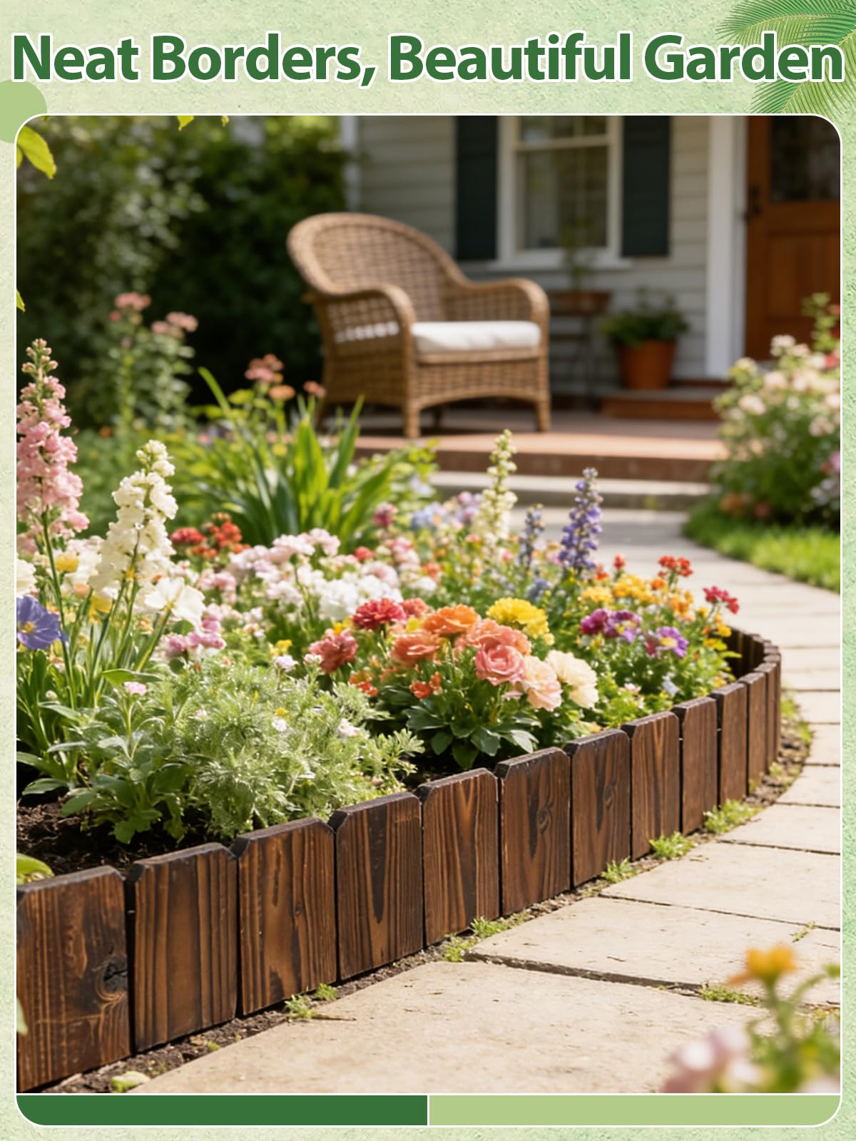 9.6ft L x 3.9in H Landscape Edging - 2 Pack Anti-Corrosive Wood Flower Bed Edging Borders, Garden Edging for Yard Path Lawn Decorative Tree Fence