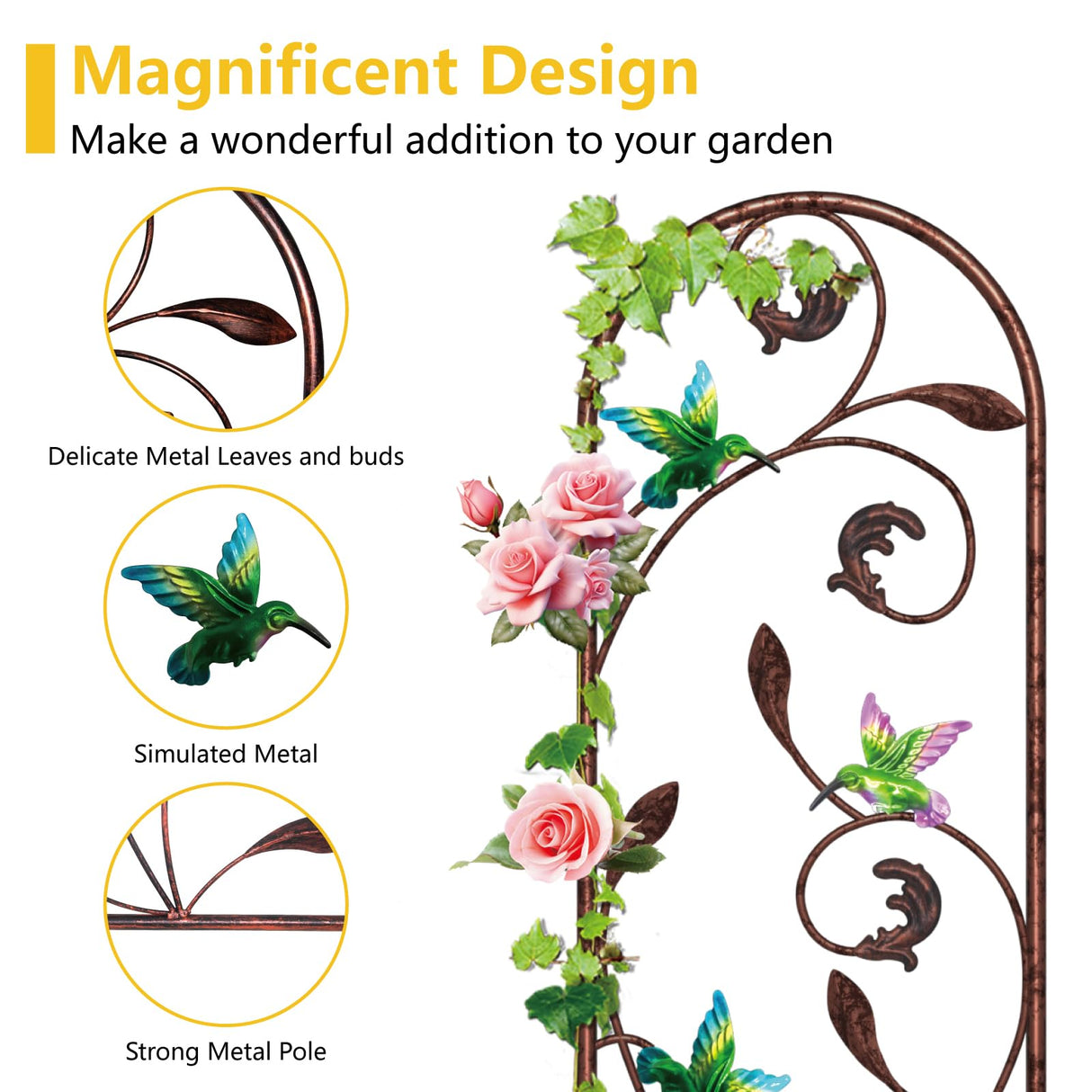 aboxoo 2-Pack Hummingbird Metal Garden Trellis,60" Decorative Outdoor Fence