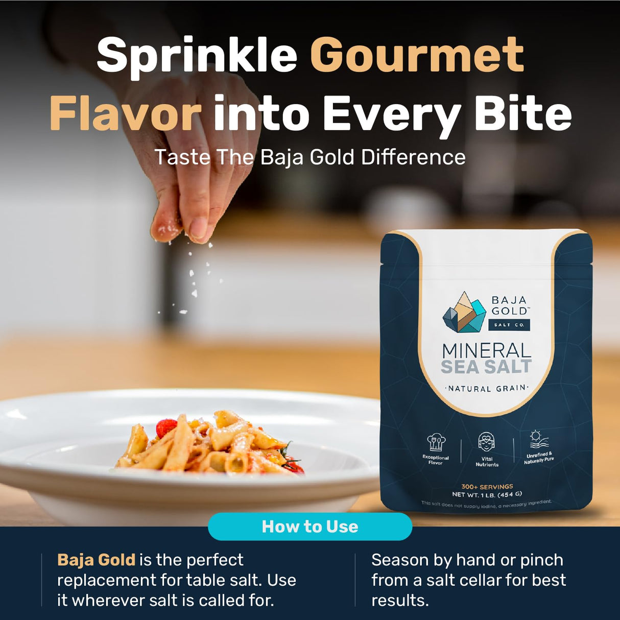 Baja Gold Mineral Sea Salt - Recommended by Gary Brecka - Organic Natural Grain Salt for Cooking & Baking | Authentic Baja Salt | Ideal for All Culinary Creations | 1 lb. Resealable Bag, 300+ Servings