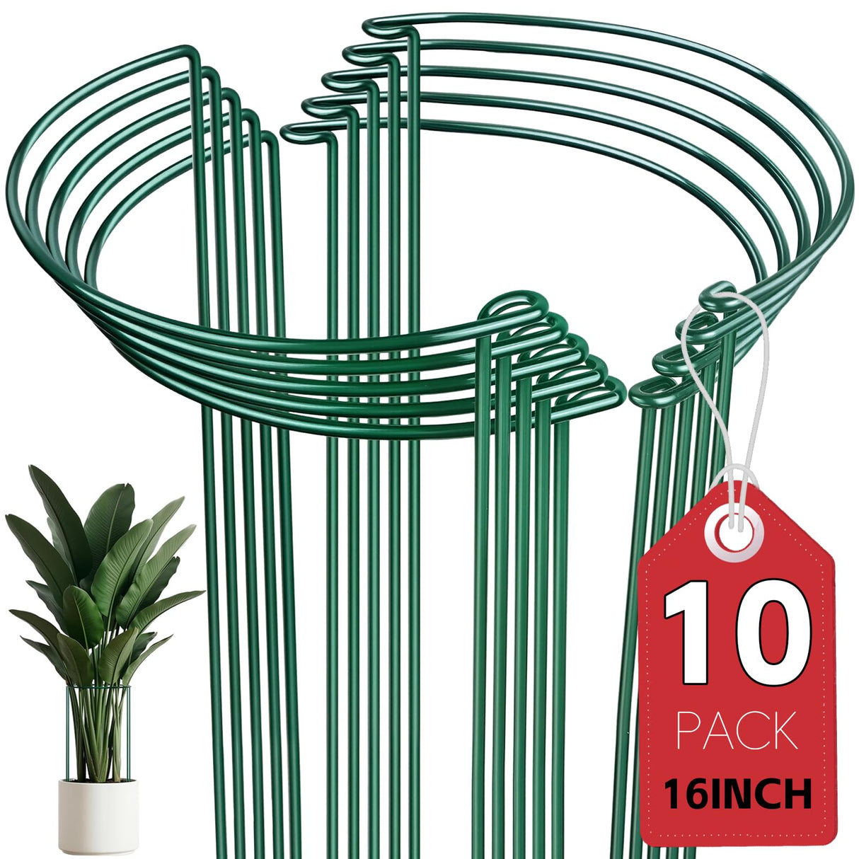 Thealyn 10 Pack Plant Support Stakes, 10" x 16" Peony Cages and Supports