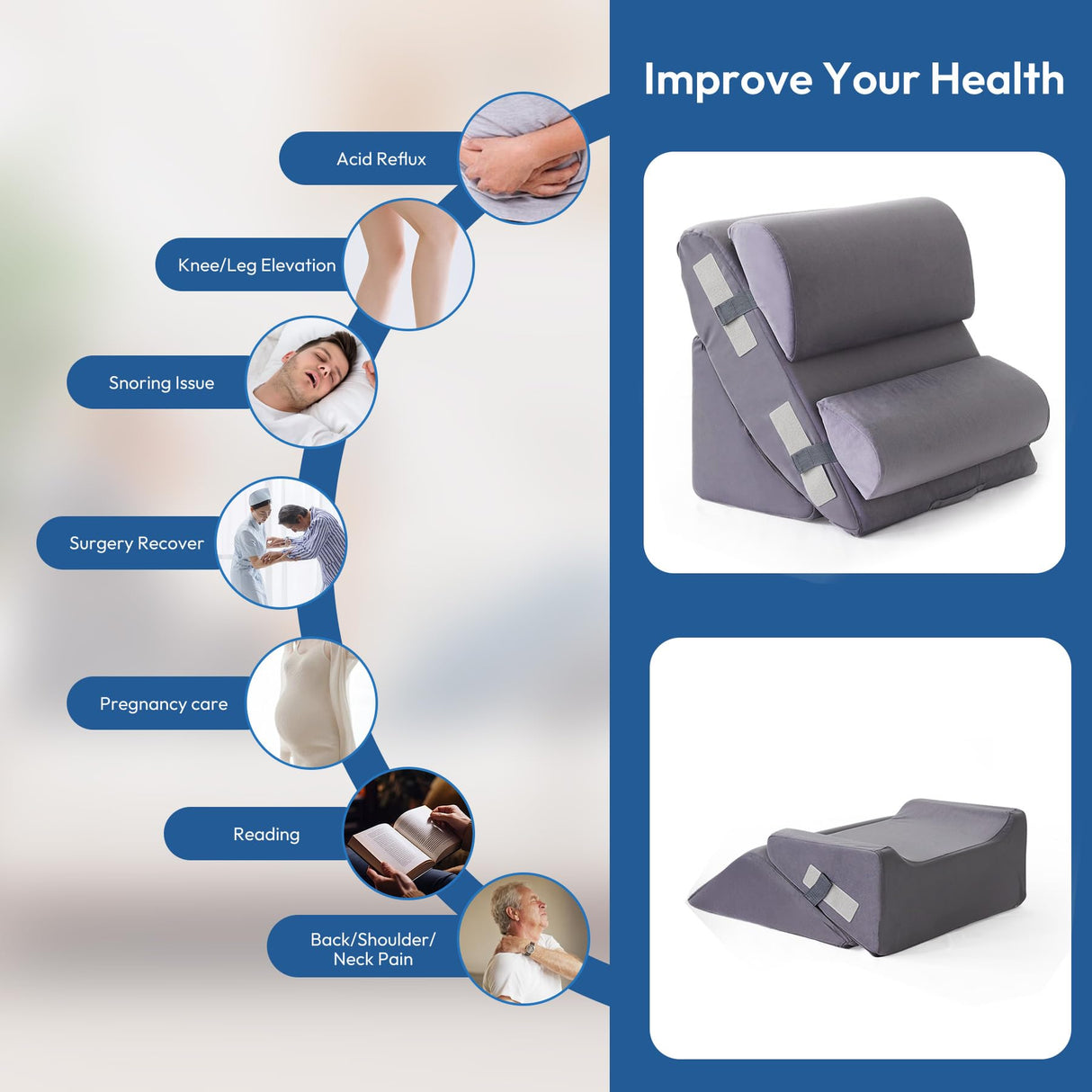 Ahpmeoa 6PCS Wedge Pillow Set for After Surgery, Back Support Pillow for Bed, Bed Wedge Pillow for Post Surgery, Back Rest Pillow for Sitting in Bed, Pillow for Back Pain Relief, Plush Grey