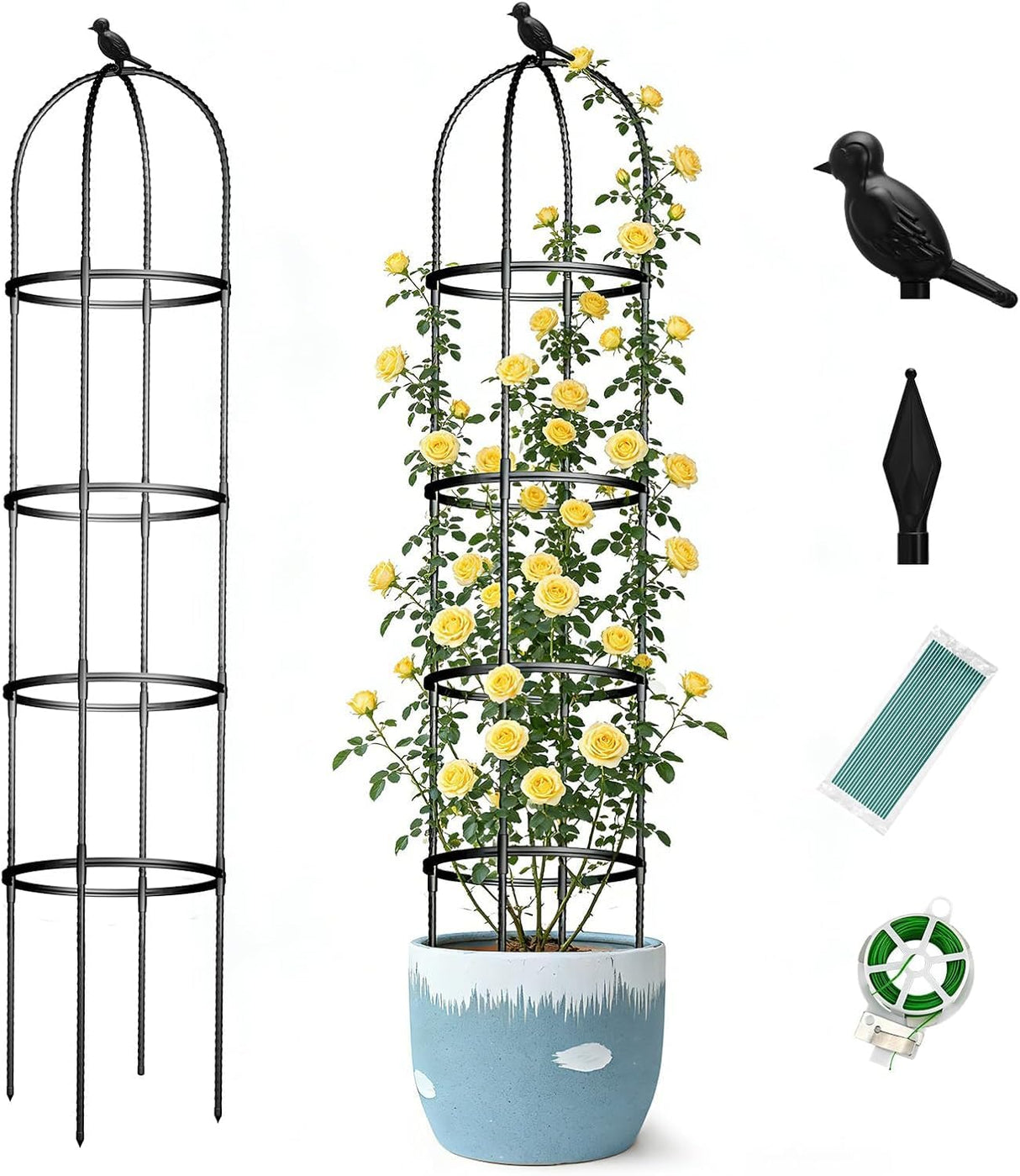 Obelisk Trellis for Garden Plants Climbing: 6ft Rustproof Metal Pipe with Plastic Coated - Potted Plant Climber Support for Outdoor Indoor Grape Vines Vegetable Fruits Flowers (2PC)