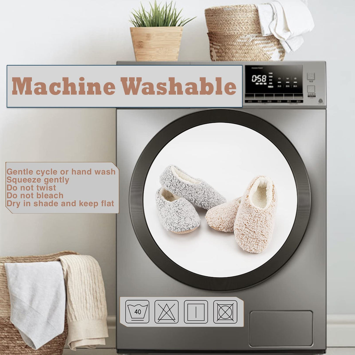 Cozylook 2-PK Soft House Loafer Slippers for Women Indoor, Furry House Shoes for Women Non-slip, Cozy Slip Ons for Elderly, Christmas Gifts, Adult Size 11-12