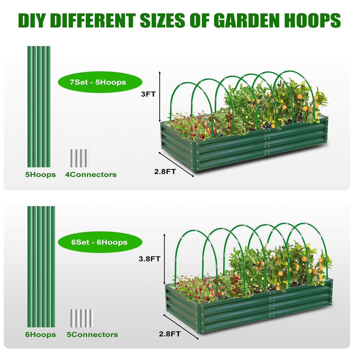 Garden Mesh Netting Kit, 10x30FT Green Ultra Fine Netting & 6 Sets 8FT Fiberglass Garden Hoops with Stake, Garden Netting with Frame for Raised Beds, Garden Hoops and Netting, Row Cover, Plant Barrier