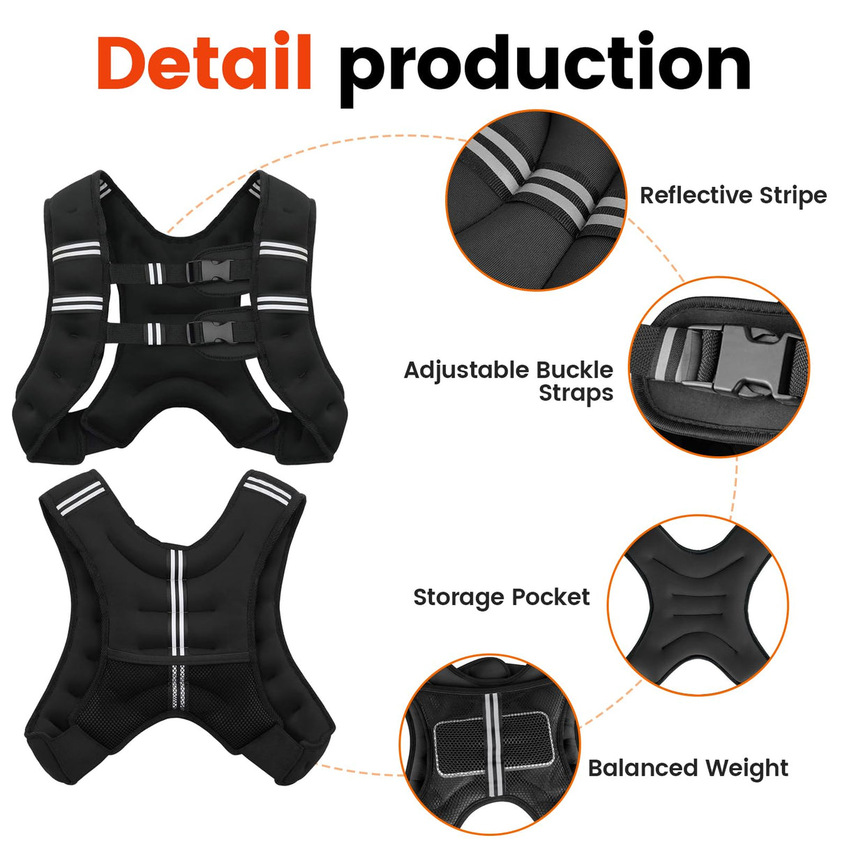 Poudee Weighted Vest, 8LB Weight Vest for Men Women, Body Weight Vests Adjustable with Reflective Stripe for Strength Training, Running, Training Workout, Jogging, Walking - 8LB