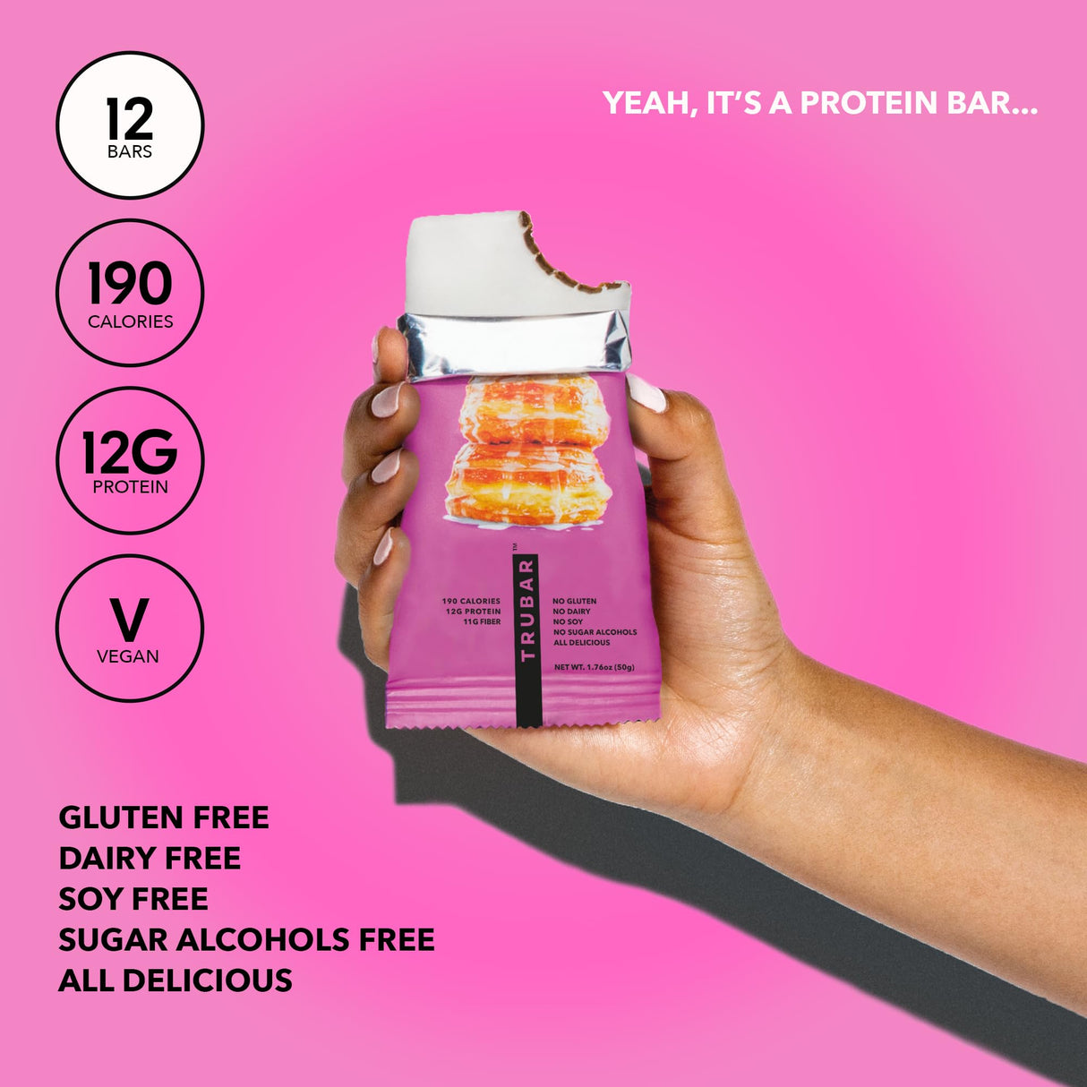 TRUBAR Vegan Protein Bar, Daydreaming About Donuts, Gluten Free, Plant Based, High Fiber, Dairy Free, Non GMO, Low Fat, No Sugar Alcohols, 12G Lean Protein, 13G Fiber, Healthy Snack Bars, 12 CT