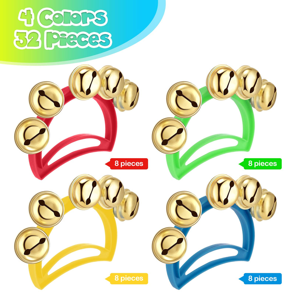 Yeshone 32 Pcs Hand Bells Jingle Bells Bulk Back to School Supplies Tambourine Noise Makers for Kids Adults Musical Instruments Church School Concert Birthday Party Operation Christmas Gifts