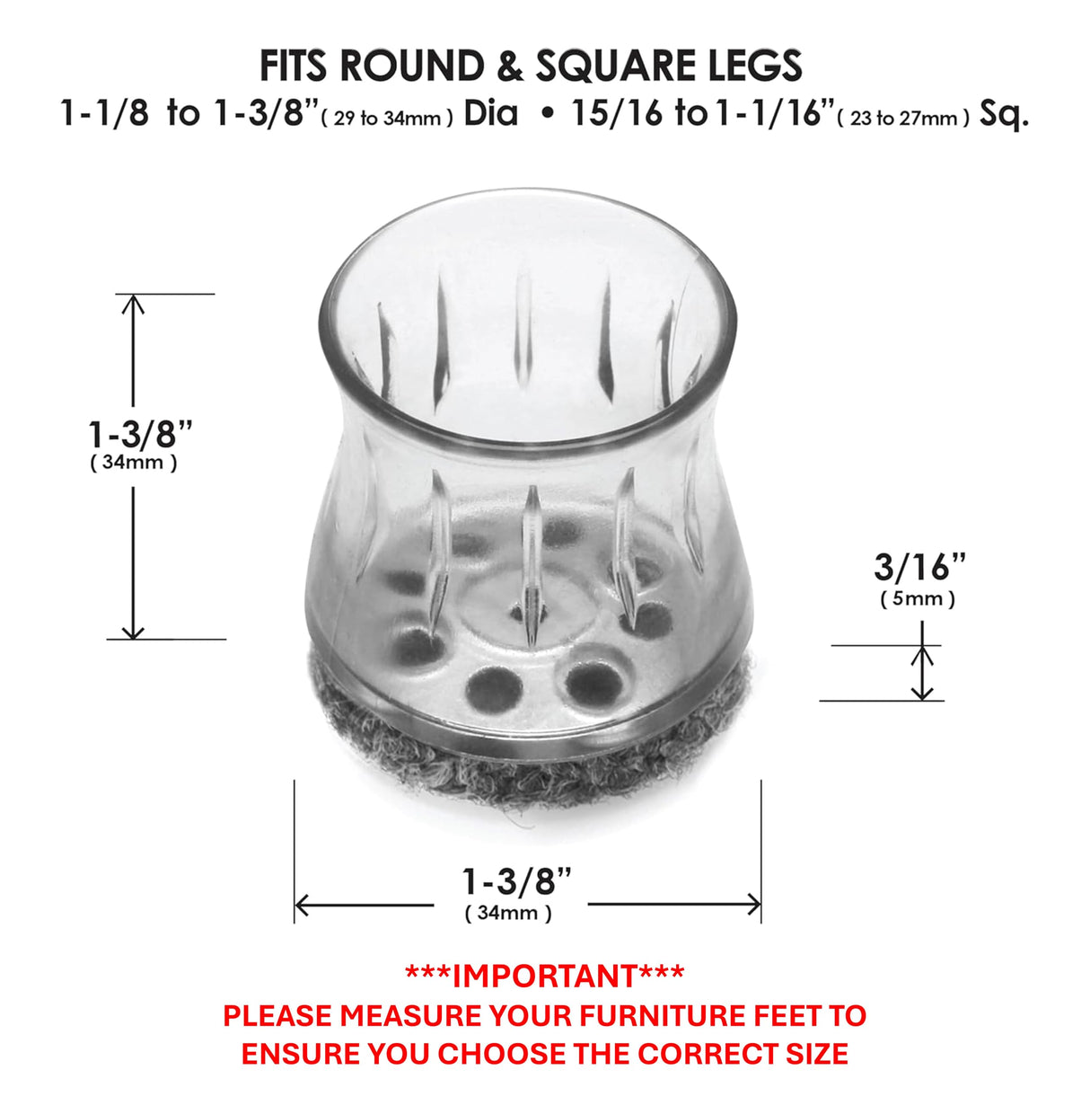 Slipstick GorillaOutdoor Berber Furniture Feet Pads with Clear Sleeve Sock (8 Pack) Outdoor Furniture Sliders for Round & Square Legs, Medium