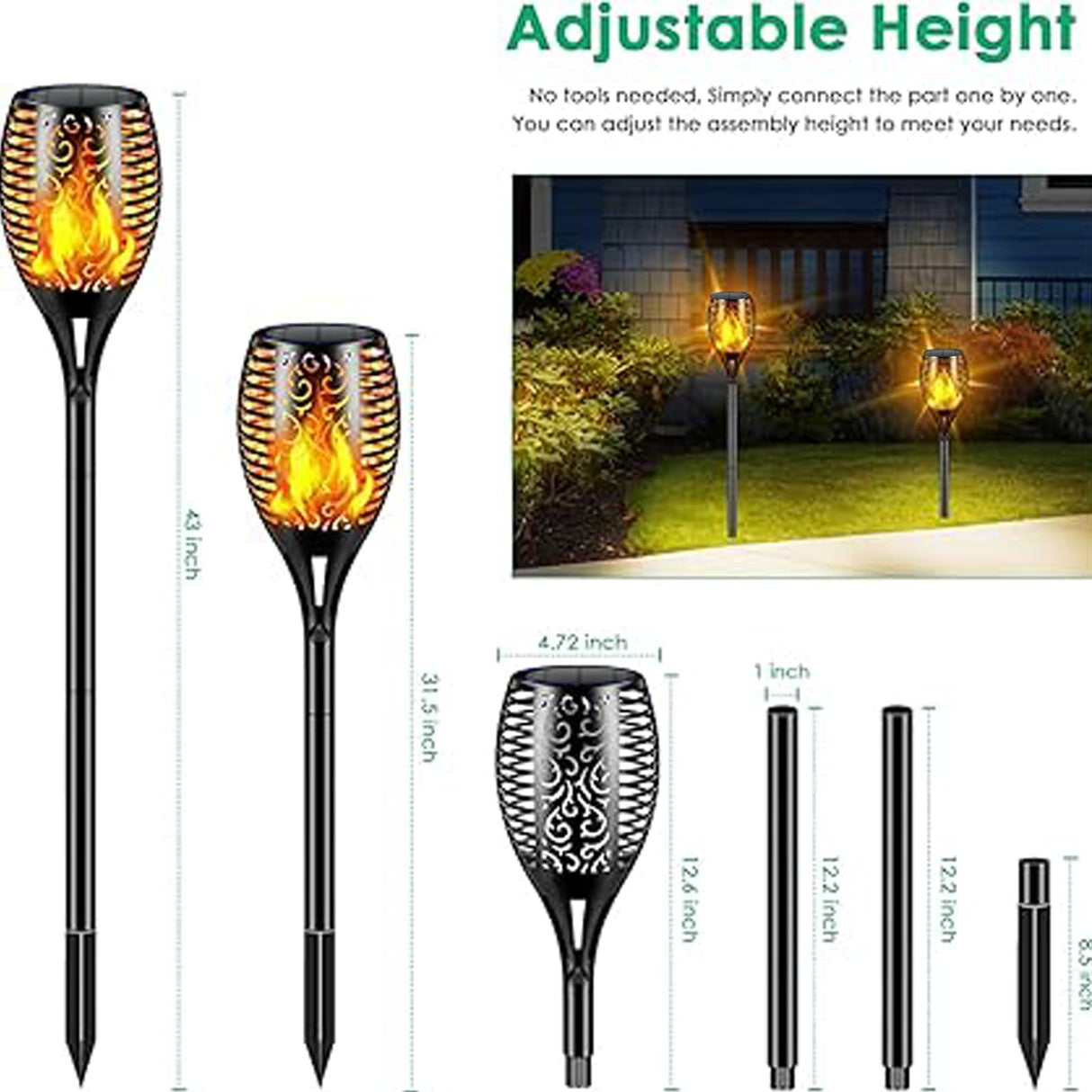 Aigleya Solar Lights Outdoor 99 LED Higher & Larger Flickering Flame Solar Torch Lights 43" Waterproof Outdoor Lighting Solar Powered Pathway Lights Christmas Decorations for Garden Patio Yard, 4Pack