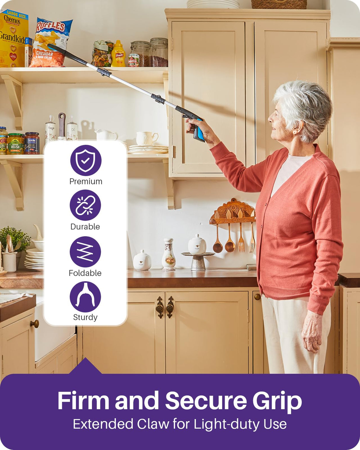 Kekoy 36inch Grabber Reacher Tool for Seniors, Foldable Reacher Grabbers Pickup Stick with Anti-Slip 360° Rotating Jaw, 4" Wide Extended Claw with Magnet for Disabled, After Surgery Recovery