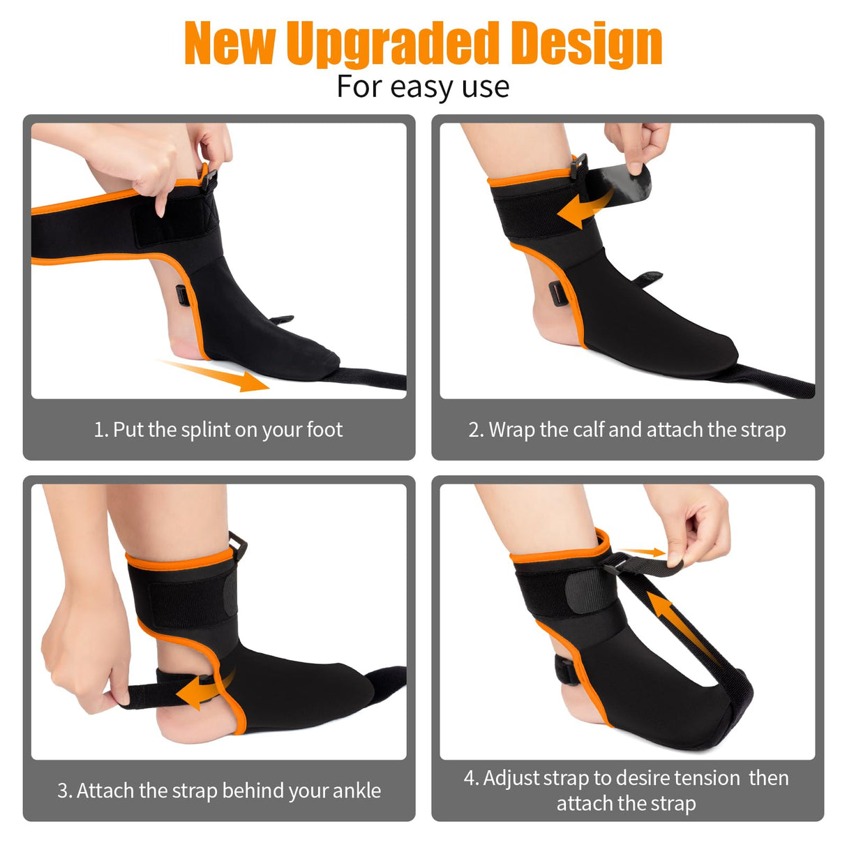 CEZUVR-US Plantar Fasciitis Night Splint Sock: Upgraded Plantar Fasciitis Brace with Support Plate for Women Men for Achilles Tendonitis Foot Drop Heel Spur Pain Relief Black-Orange Large