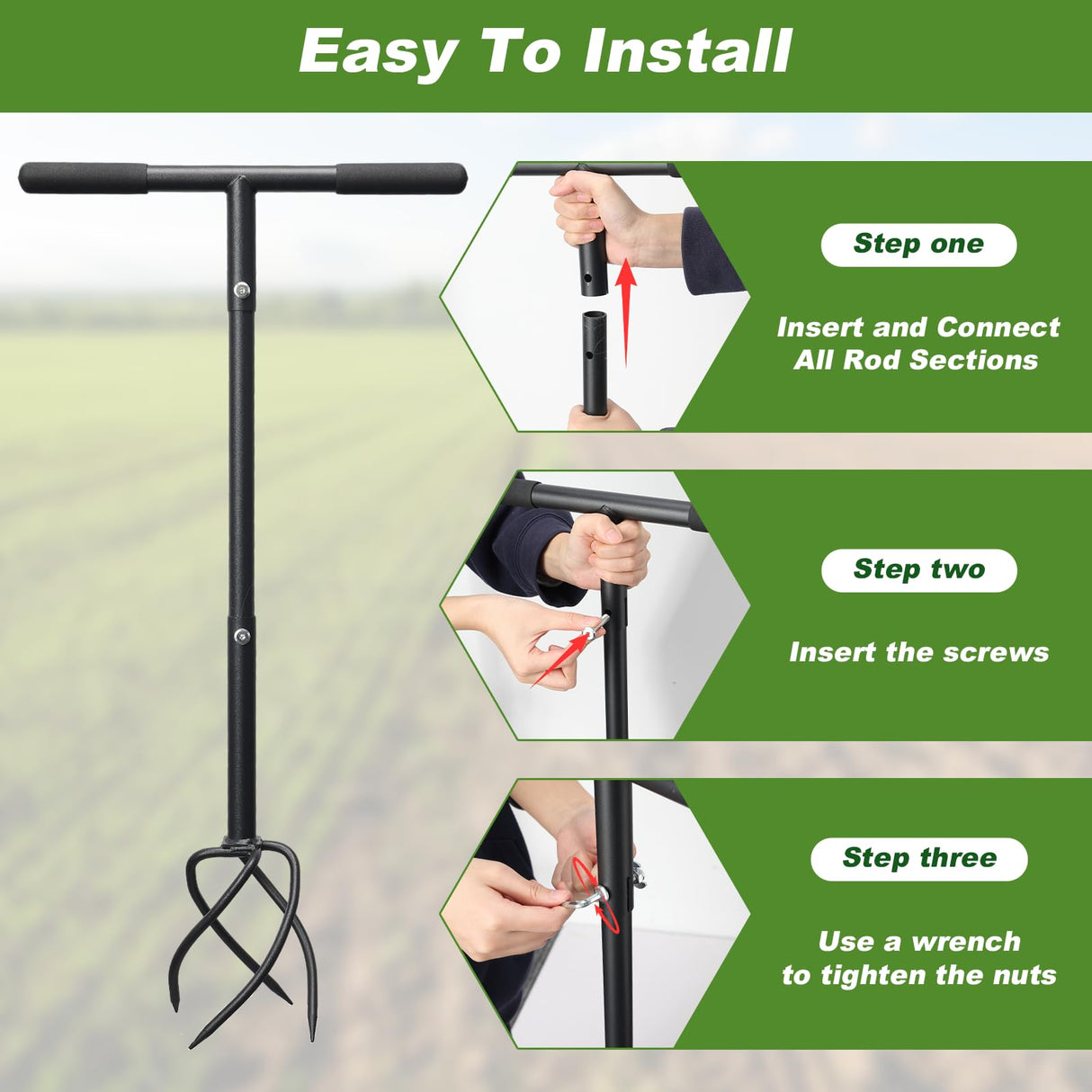 Hand Tiller Garden Tool 3 Ft Garden Claw Hand Tool Sturdy Garden Hand Tiller for Gardening Labor Saving Twist Tiller for Soil Tillage, Weed Control Lawn Aeration