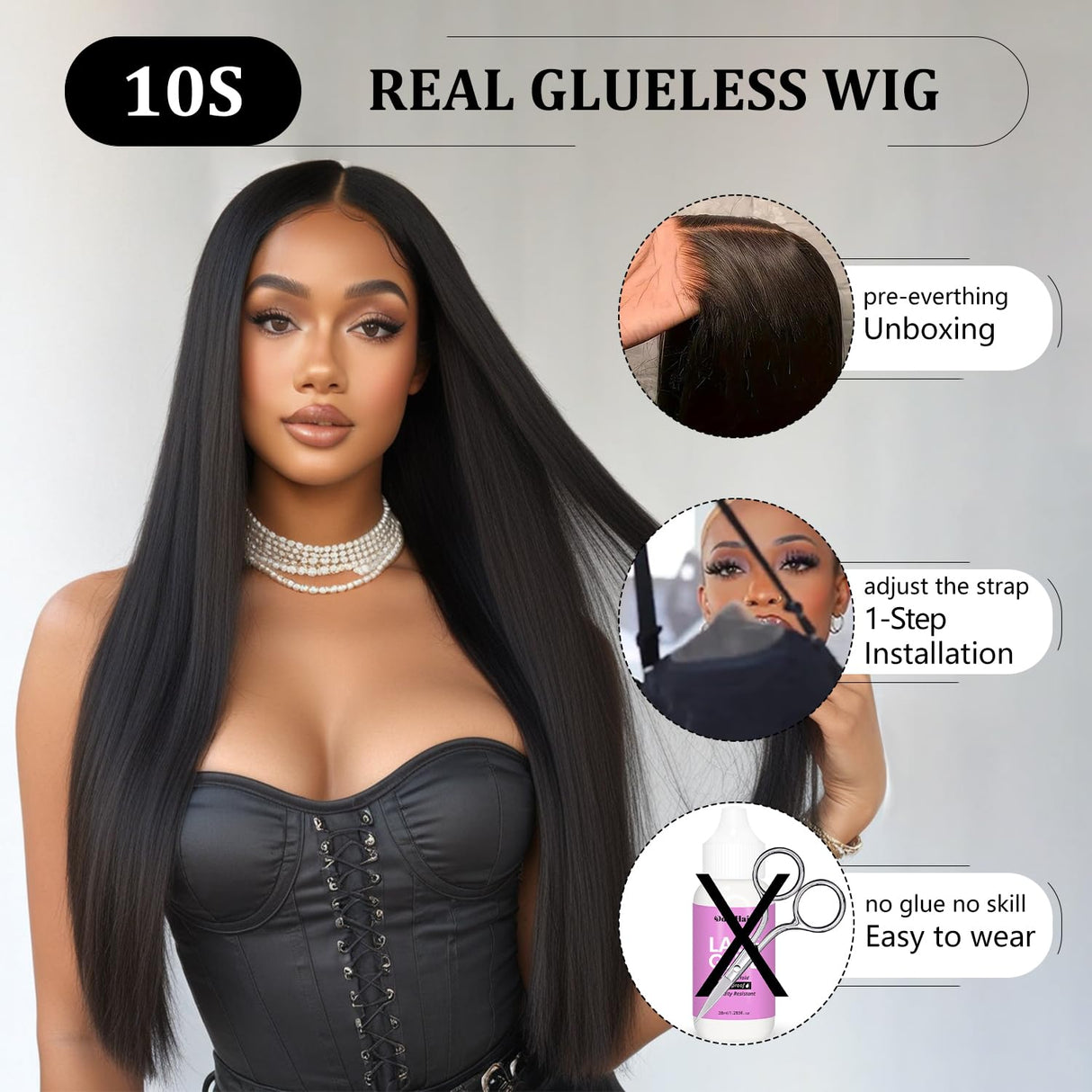 Glueless Wigs Human Hair Pre Plucked Pre Cut 6x4 Straight Lace Front Wigs Human Hair 20 Inch Hd Lace Front Closure Wigs for Women 180% Density Wear and Go Glueless Wig Ready to Wear Natural Black
