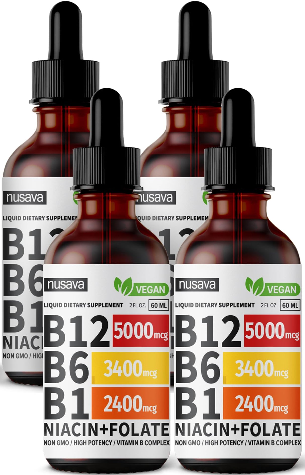 (4 Pack) Vitamin B12 and B6 Liquid Drops, B12 Sublingual Vitamin B Complex - B 12 Vitamin 5000mcg - B12 Methylcobalamin for Energy, Brain, and Heart Support with 27,200 mcg, Raspberry, 80 Servings