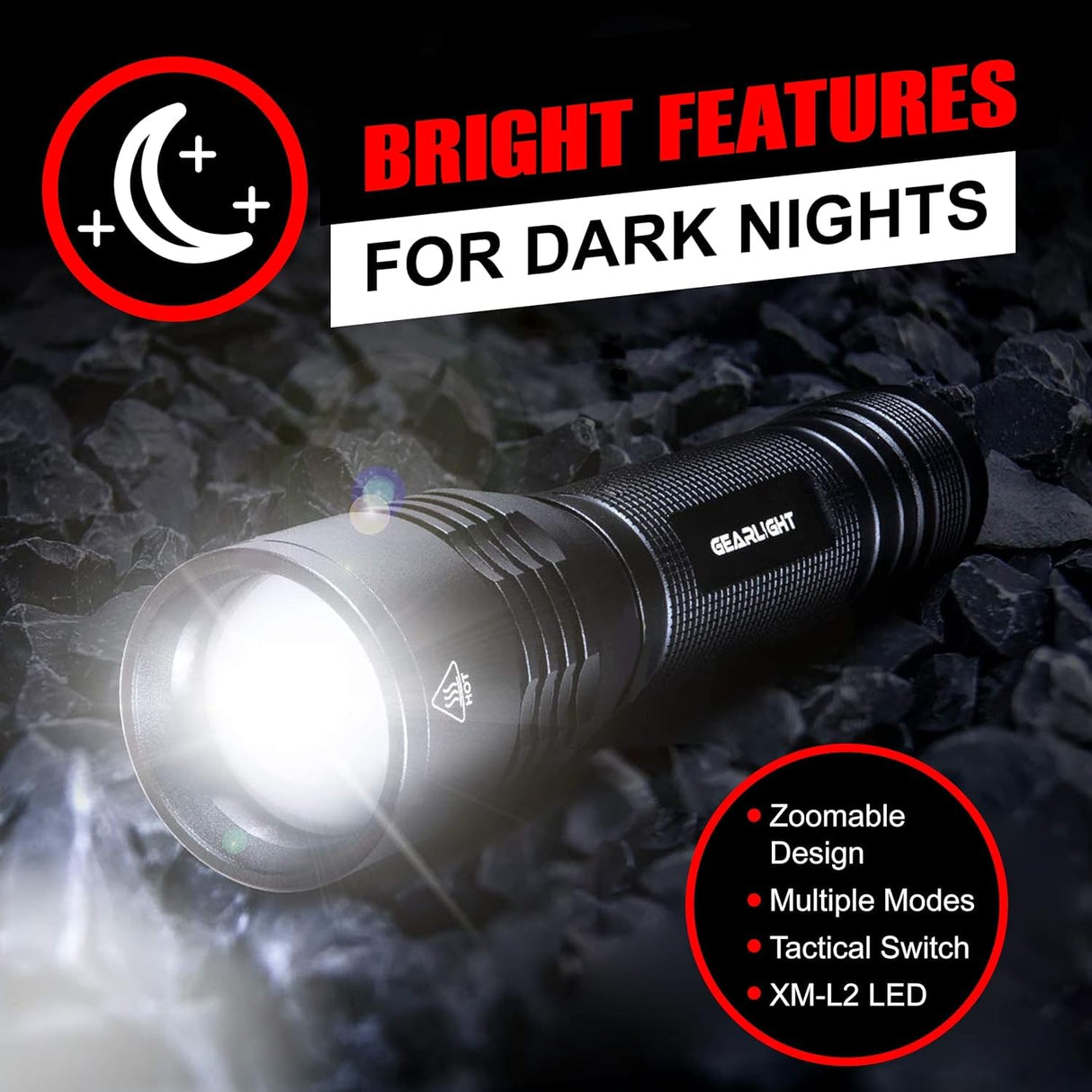 LED Flashlight High Lumens, Tactical Flashlight Battery Powered (Batteries Not Included), Bright Handheld Flashlight for Camping, Hunting, Home, Security, Hiking, Walking at Night & Emergency Use