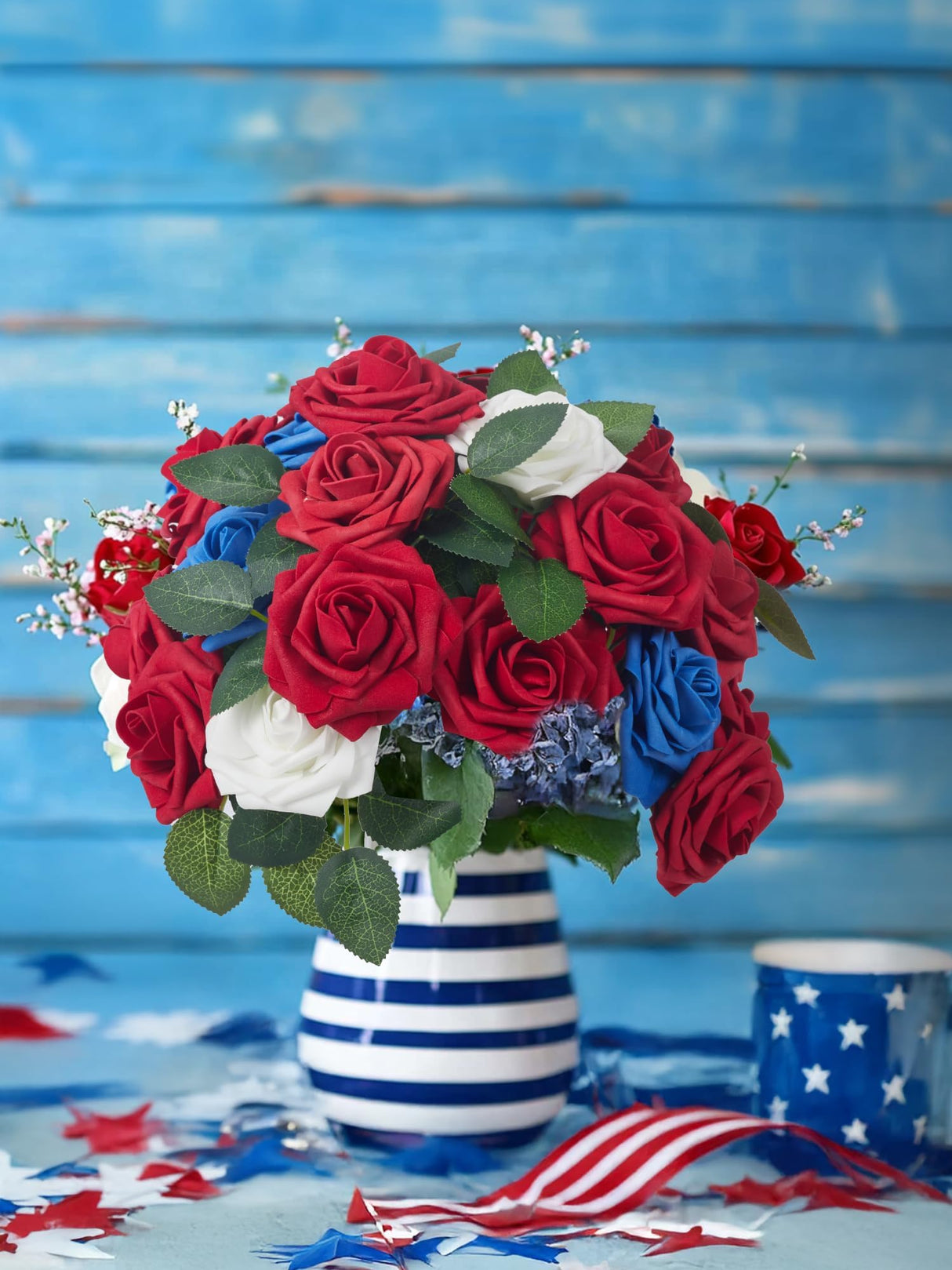 InnoGear Artificial Flowers, 50 Pcs Dark Red Foam Fake Roses Bulk with Stems for Decoration Celebration DIY Wedding Bouquets Centerpieces Bridal Shower Party Christmas Tree