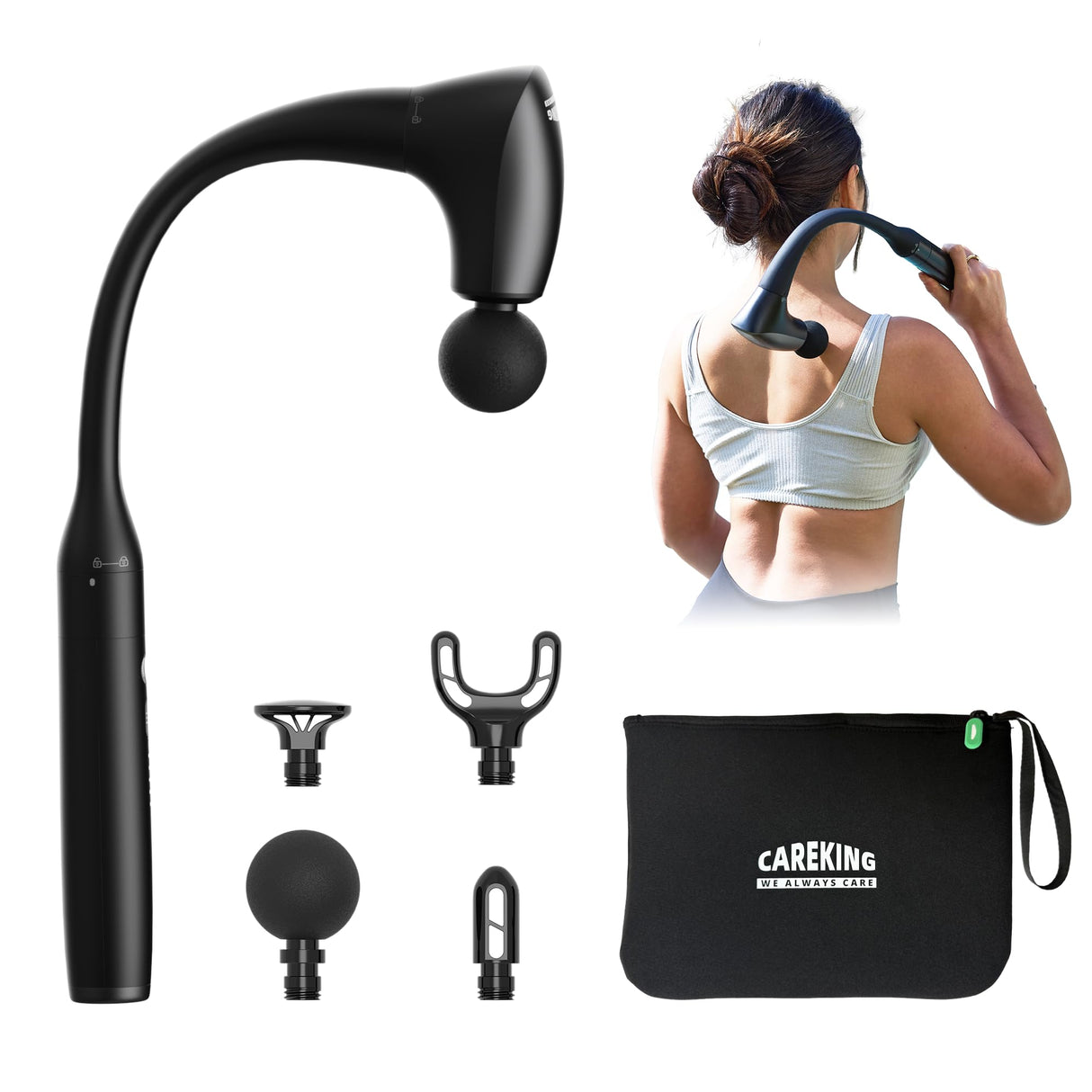 CAREKING 2-in-1 Detachable Muscle Massage Gun Deep Tissue with 20'' Extension Handle, Back and Neck Massager for Pain Relief, Handheld Massager for Shoulder Lower Back Leg Waist, FSA HSA Eligible