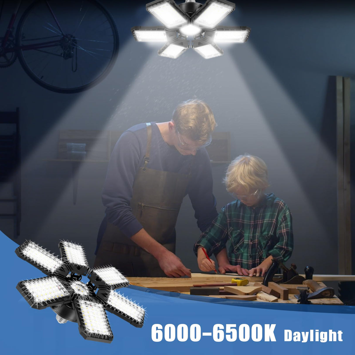 Aoretic LED Garage Lights 1 Pack -180W, 18000LM 6500K Led Shop Light with 6+1 Deformable Panels, Basement Barn Light Garages Ceiling Lights, E26/E27 for Garage, Warehouse, Shop