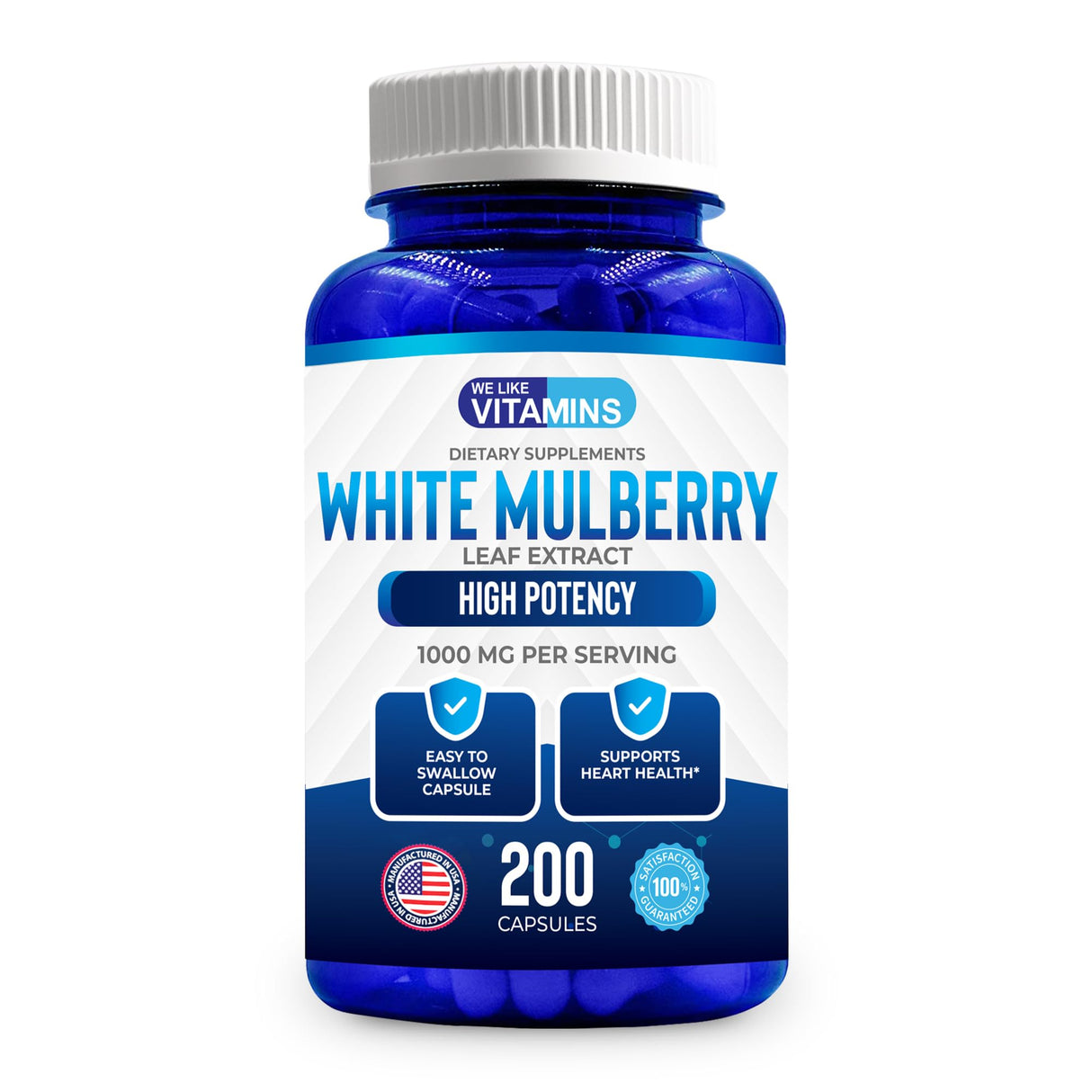 We Like Vitamins White Mulberry 1000mg 200 Vegan Capsules – White Mulberry Leaf Extract Capsules Supplement