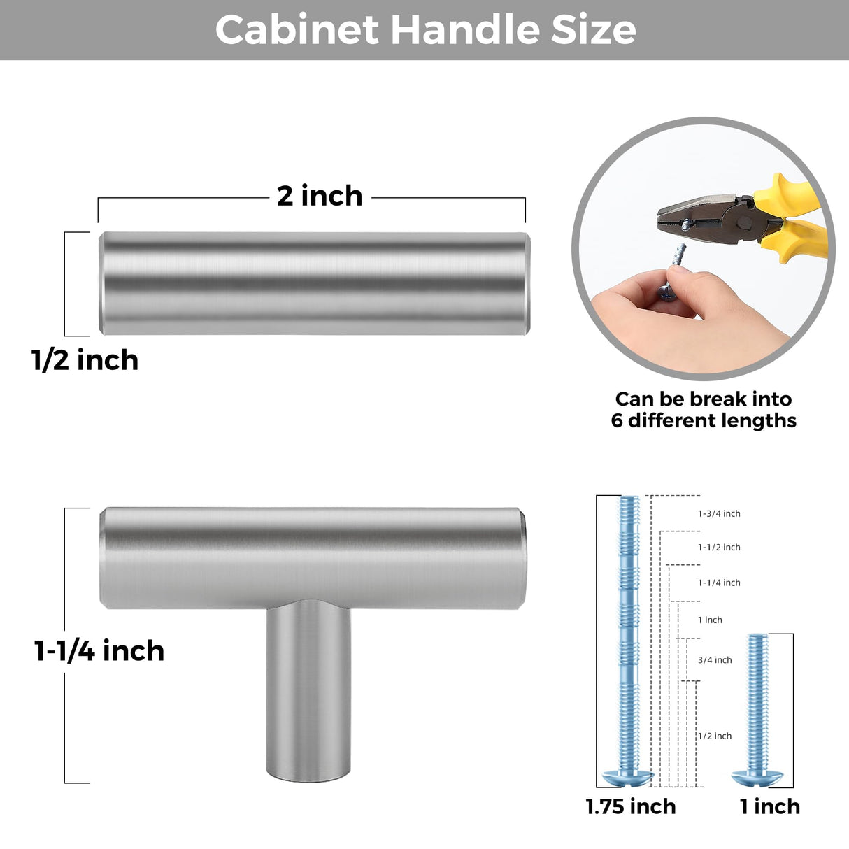 Ravinte Decor 30 Pack Brushed Nickel Cabinet Knobs - Kitchen Silver Pulls for Drawer Stainless Steel Dresser Hardware 2in Length Single Hole T Bar, RDT50LS30