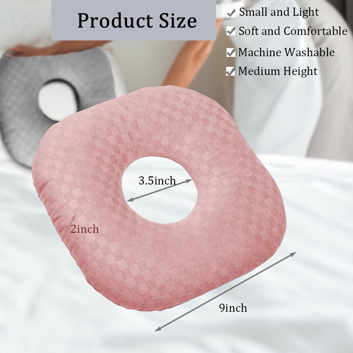 Wuronsa Ear Piercing Pillow for Side Sleepers, Pillow with an Ear Hole for CNH and Ear Pain Ear Inflammation Pressure Sores, O-Shaped Side Sleeping Pillow, Ear Guard Pillow (Light Pink)