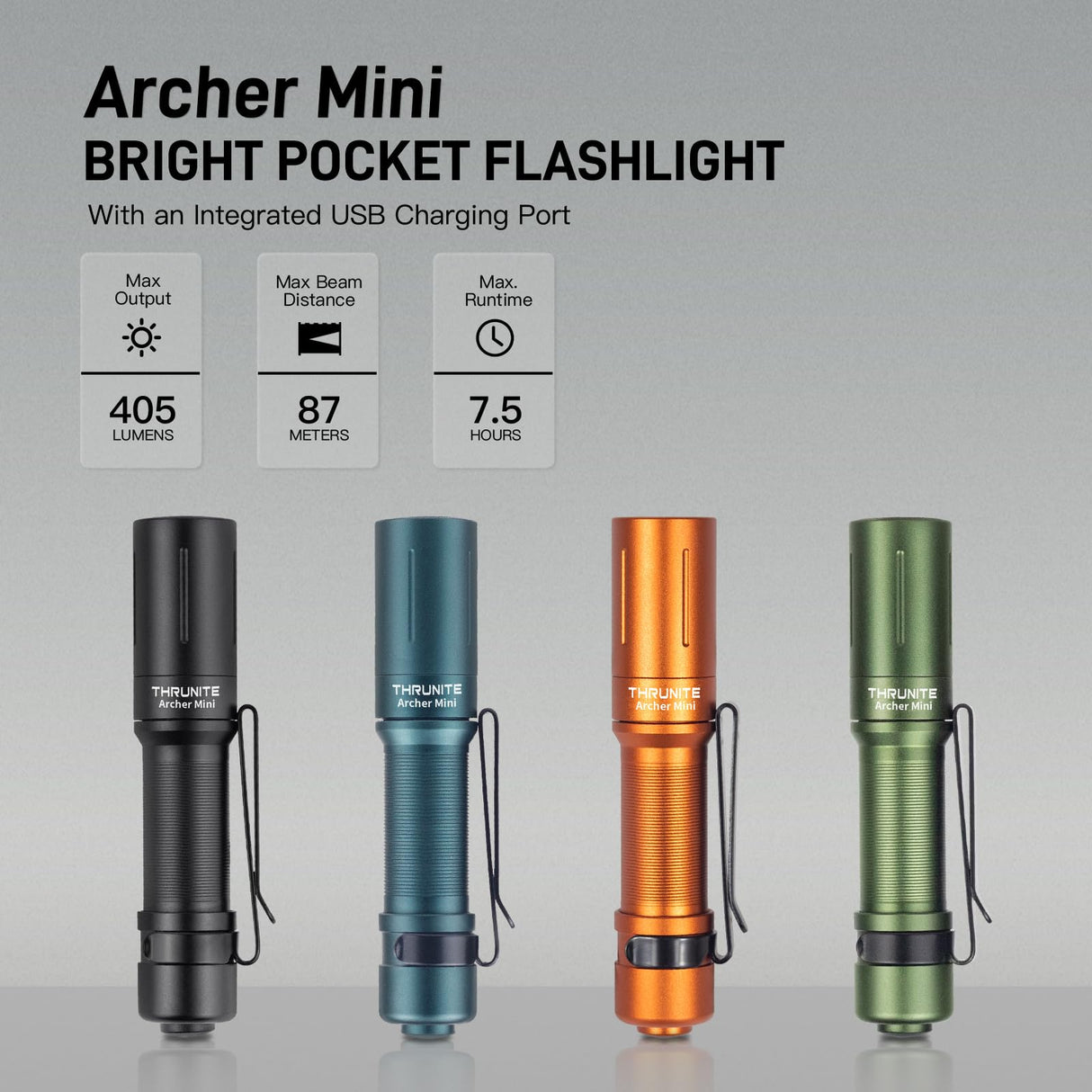 ThruNite Archer Mini EDC Flashlight, USB-C Rechargeable Pocket Flashlights 405 Lumens, IPX8 Waterproof Mini Penlight with Clip for Everyday Carry, Inspection and Emergency Use