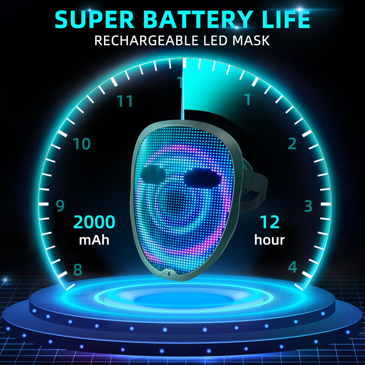 Ompusos LED Mask with Gesture Sensing, Light-Up Transforming Face Cover for Halloween, Christmas, Cosplay & Birthday Parties(APP Mask)