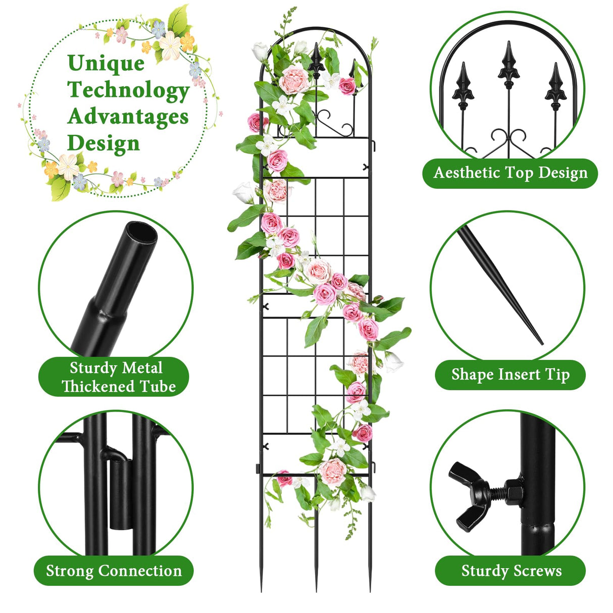 3 Packs Metal Garden Trellis for Climbing Plants (65.3'' x 40'') Rustproof Metal Garden Flower Rose Trellis, Outdoor Climbing Clematis Trellis Cucumbers Support for Courtyards Lawns