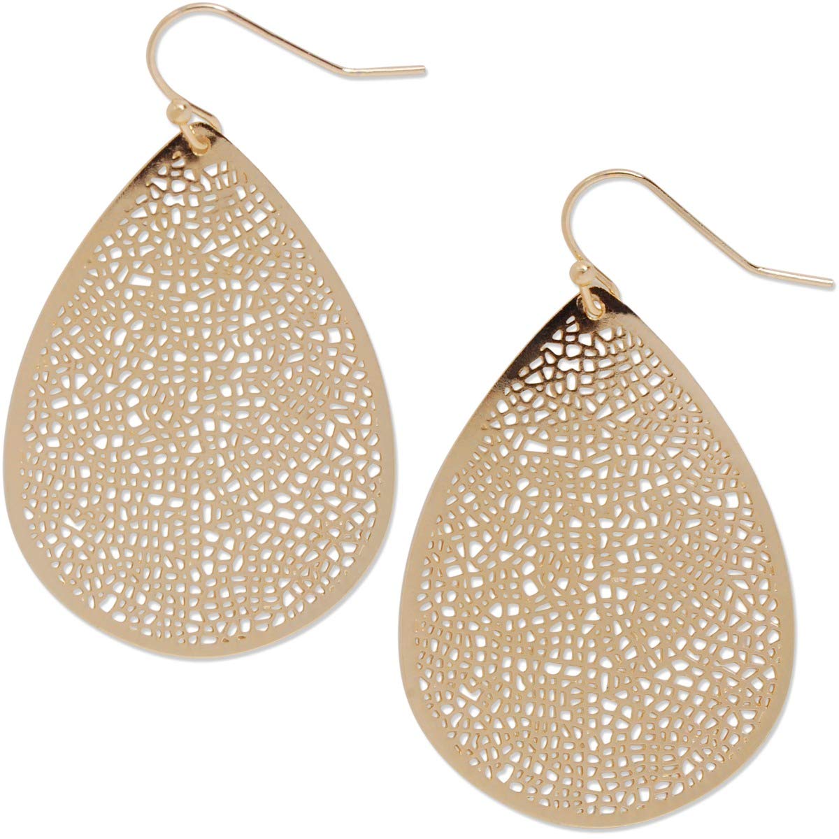 Gold Tone Teardrop Earrings for Women - Boho Simple Filigree Leaf Dangles