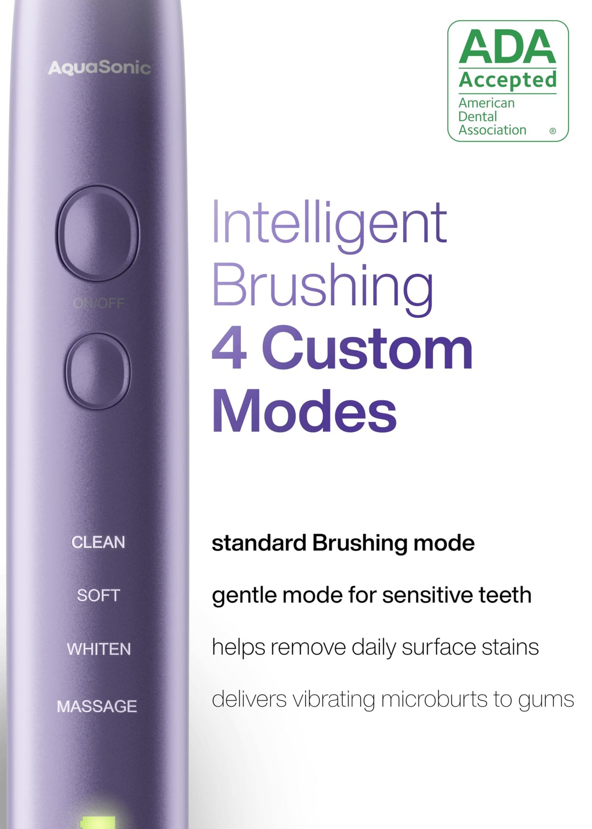 Aquasonic Vibe Series Ultra-Whitening Toothbrush – ADA Accepted Electric Toothbrush - 8 Brush Heads & Travel Case – 40,000 VPM Motor & Wireless Charging - 4 Modes w Smart Timer – Satin Violet
