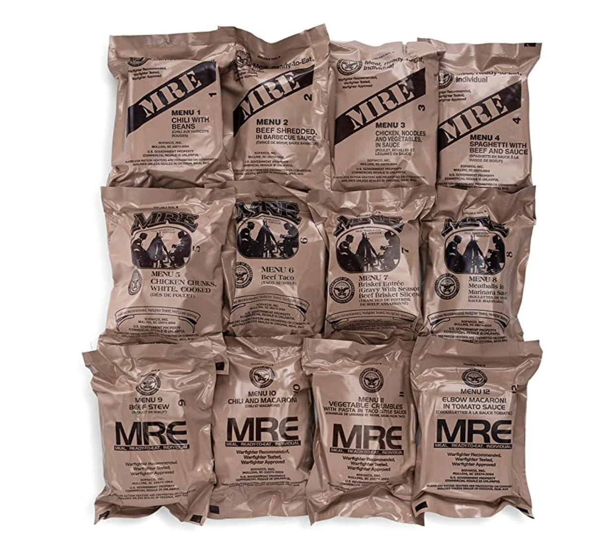 Wornick MRE Meals Ready to Eat, Emergency Food Supply, Survival Camping Outdoor 12 Pack Inspection 2025, 2026 or Better (4 Meals (Random), 4, Count)