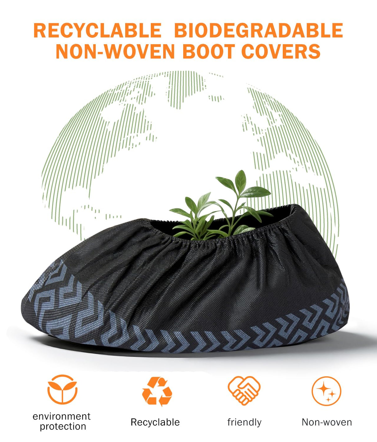 X-Large 100 Pcs Shoe Covers Disposable Non-Slip,Shoe Covers for Indoors Reusable,Slip-resistant, Durable, Breathable, Non-Woven Booties for Shoes Covers,Stretchable Fits Up To13 US Men,Black