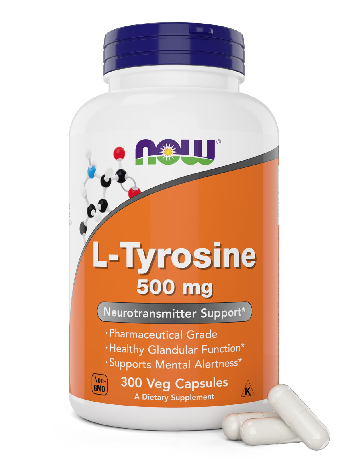 Now Foods L-Tyrosine 500mg, 300 Capsules - Non GMO - Supports Mental Alertness - 500 mg Caps - Free Form Supplement