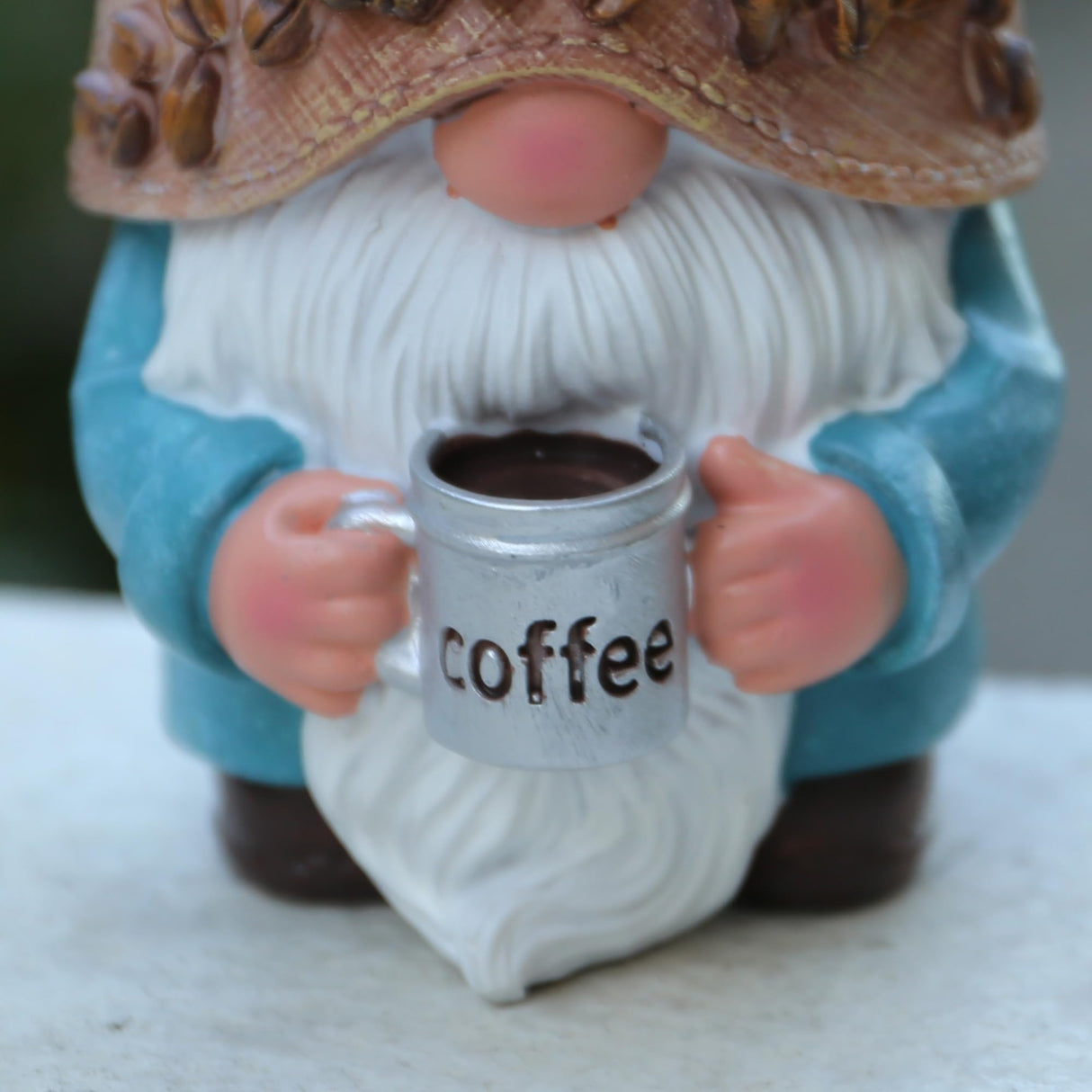 Roundot Coffee Gnome Playful and Fun Outdoor Decoration 6.5",Suitable for Garden, Balcony, Lawn Decoration, and Home Decoration, Fairy Garden.Garden Table Decor