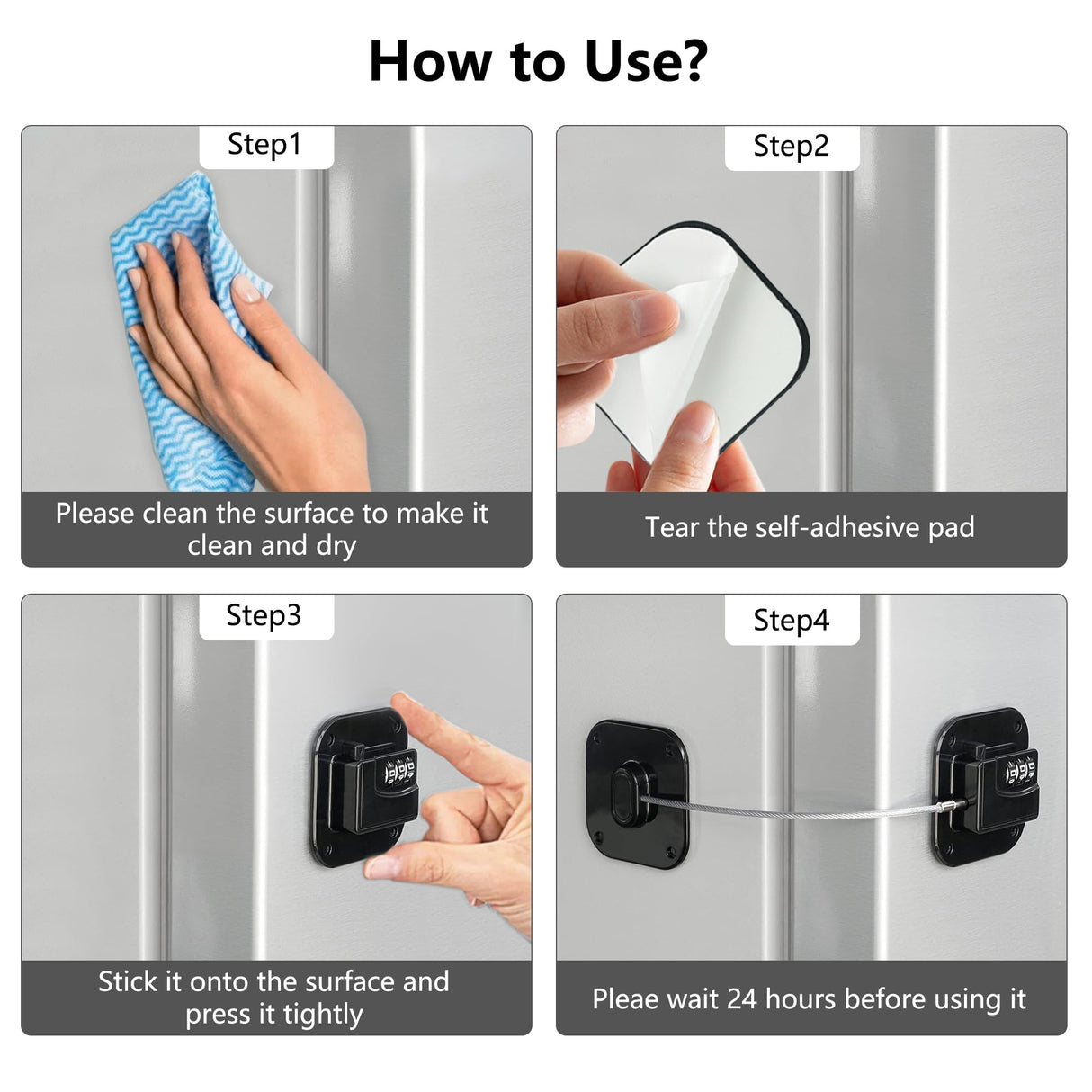 Refrigerator Lock, Heavy Duty Fridge Lock, Combination Lock for Refrigerator Cabinets, Drawers, Safety, Easy Install No Keys Needed (Black-1Pack)