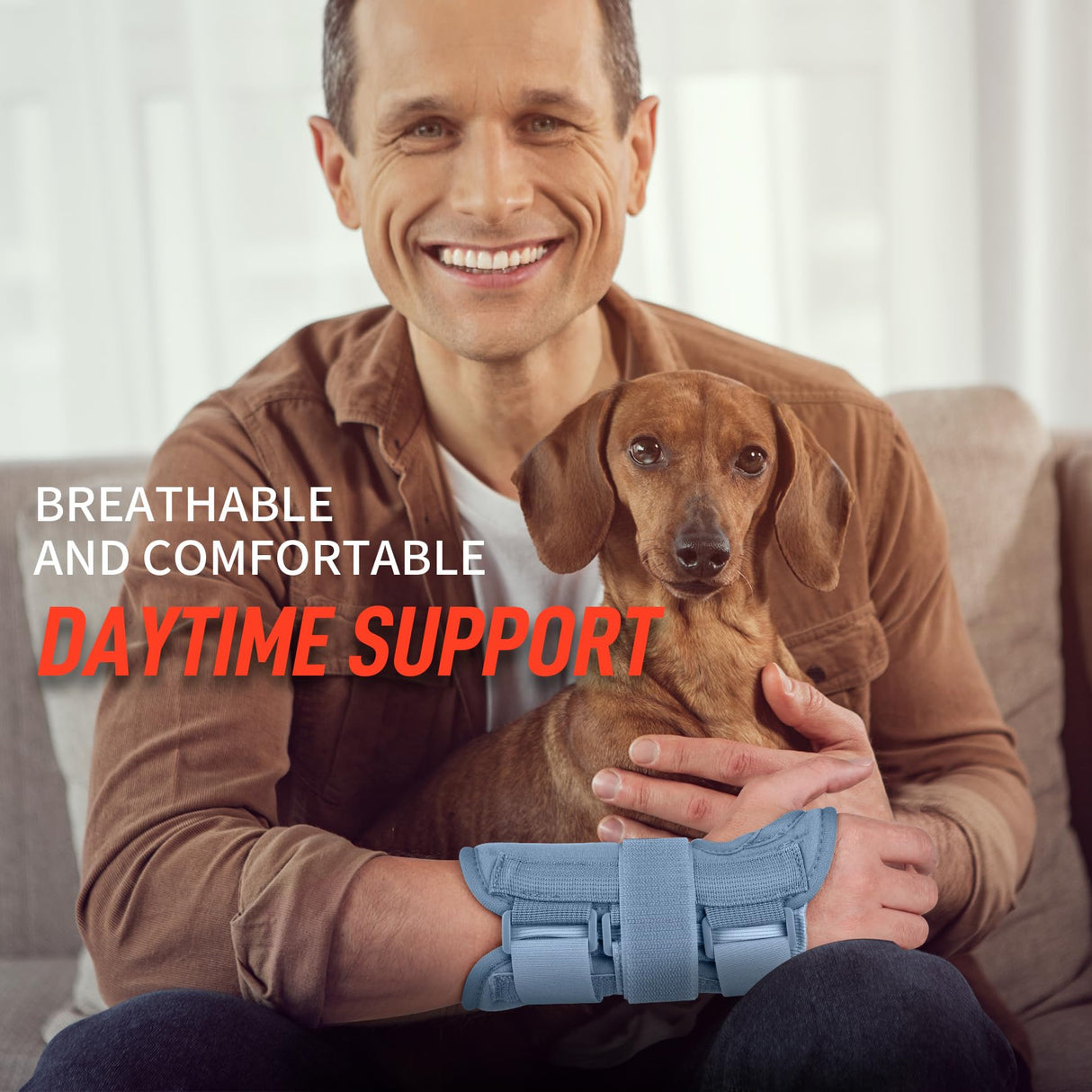 FEATOL Wrist Brace Carpal Tunnel for Women Men, Adjustable Night Sleep Support Brace with Splints Right Hand, Medium/Large