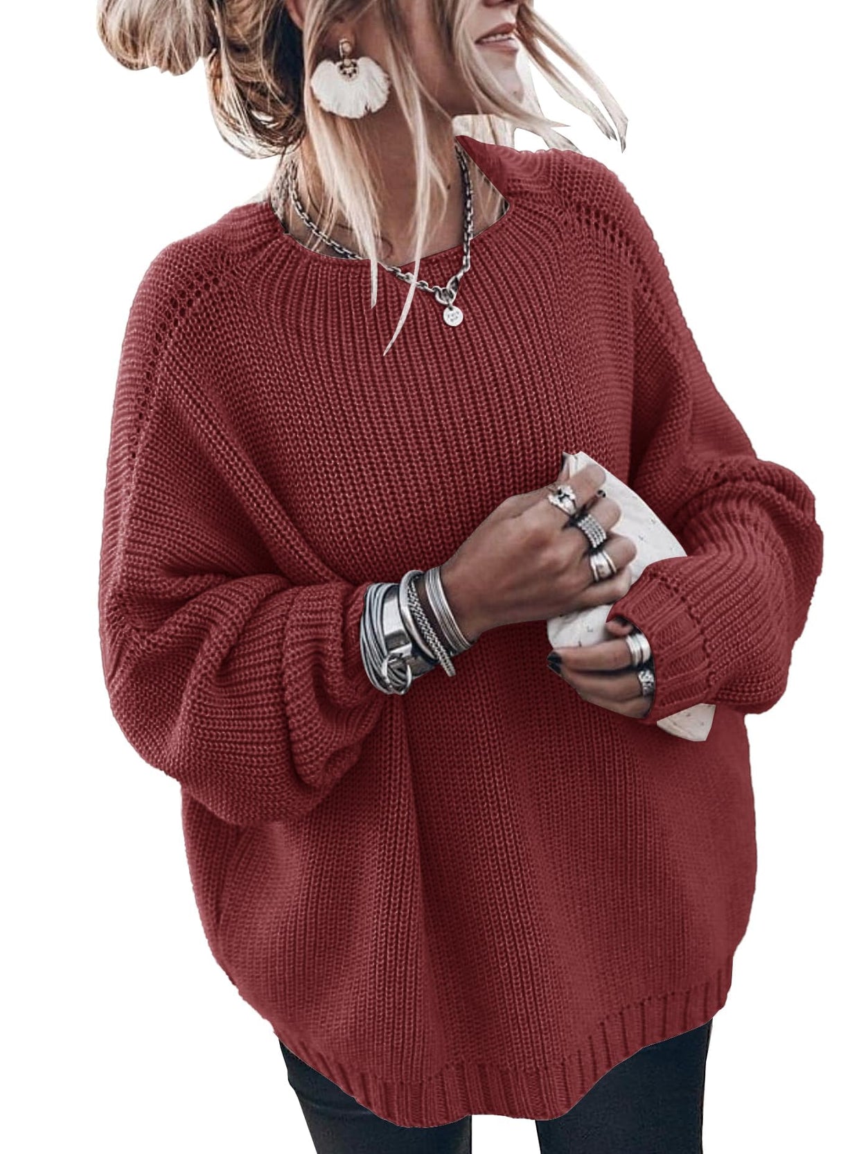 Christmas Long Sleeve Sweater for Women Casual Oversized Mock Neck Knitted Jumper Tops
