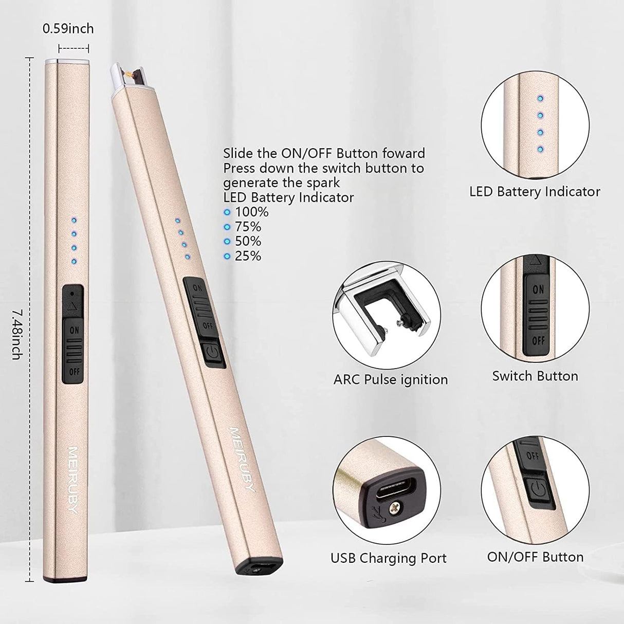 MEIRUBY 2 Pack Electric Candle Lighter, Christmas Stocking Stuffers Gifts for Women Mom Men Wife Sister, USB Arc Rechargeable Windproof Long Lighter for Candle BBQ Housewarming Birthday Gifts Idals