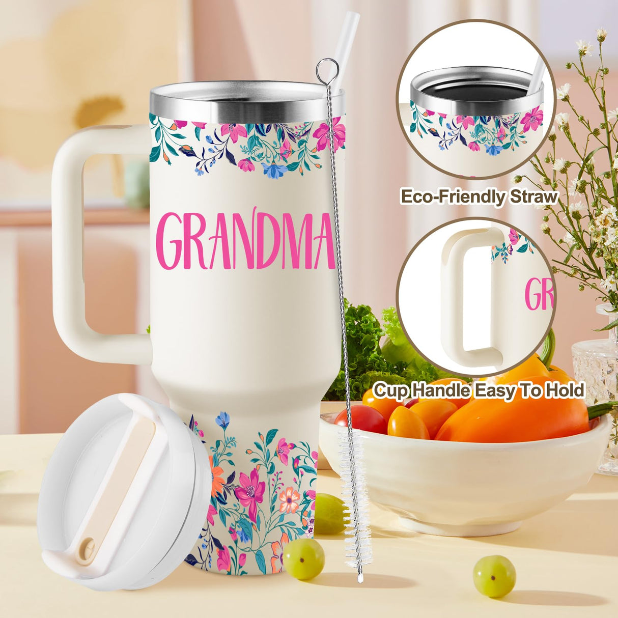 Grandma Gifts Birthday Gifts for Grandma Great Grandmother Gift Ideas Best Grandmother Gift from Granddaughter Grandson for Mothers Day Christmas 40oz Travel Cup Insulated Tumbler with Lid & Straw