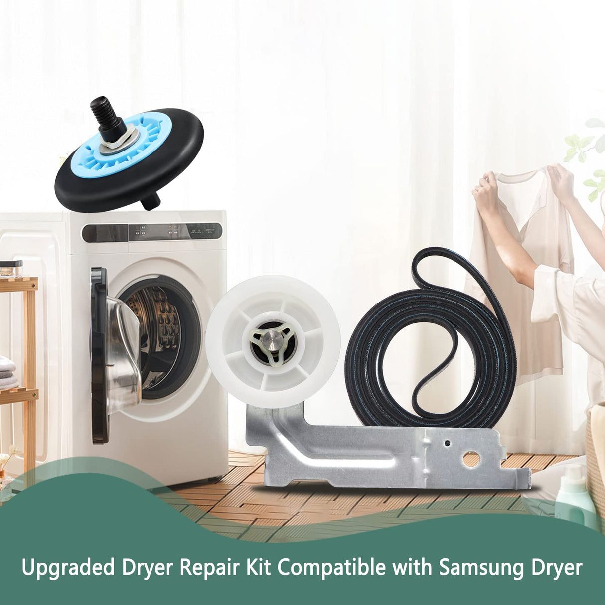Upgraded Sam-Sung Dryer Repair Kit Compatible with Samsung Dryer Roller Replacement Kit, Replacement for Samsung Dryer Parts DC97-16782A Dryer Roller, DC93-00634A Idler Pulley, 6602-001655 Belt