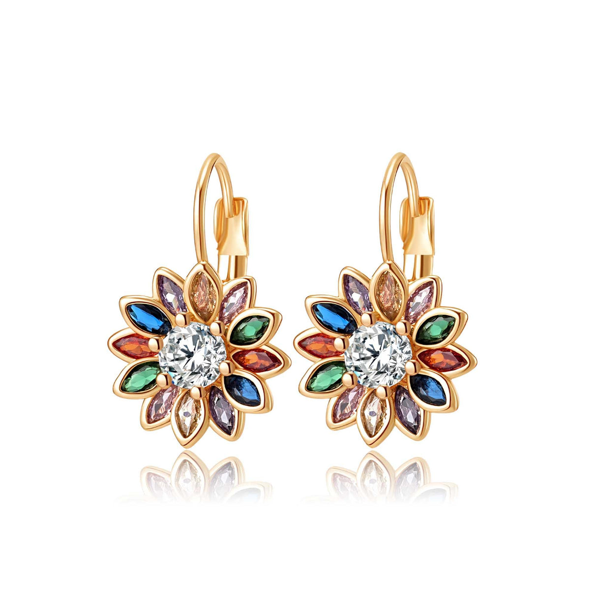 EVEVIC Austrian Crystal Flower Leverback Earrings for Women