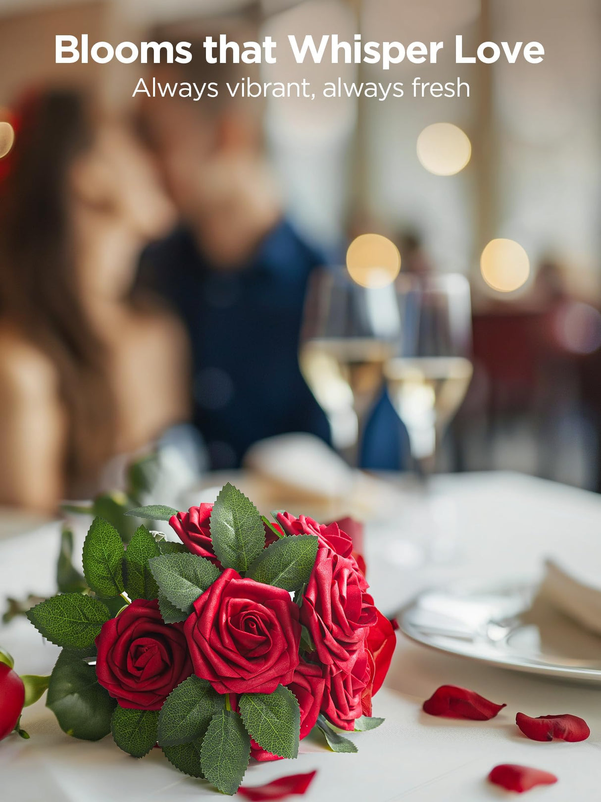 InnoGear Artificial Flowers, 50 Pcs Dark Red Foam Fake Roses Bulk with Stems for Decoration Celebration DIY Wedding Bouquets Centerpieces Bridal Shower Party Christmas Tree