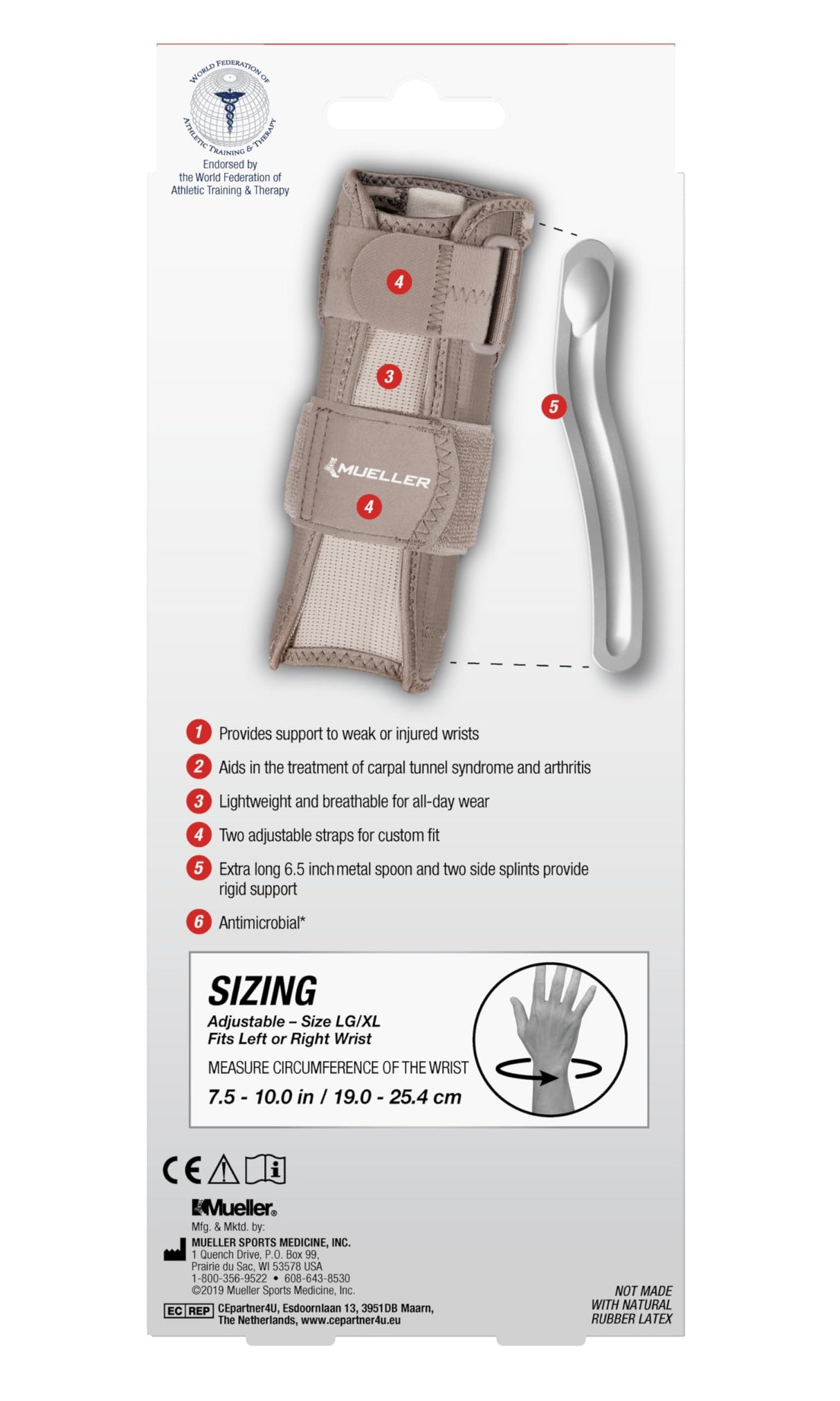 MUELLER Sports Medicine Reversible Wrist Stabilizer with Splint, Wrist Pain Relief Support for Men and Women, Ideal for Carpal Tunnel, Tendinitis, Arthritis, Taupe, Large/X-Large