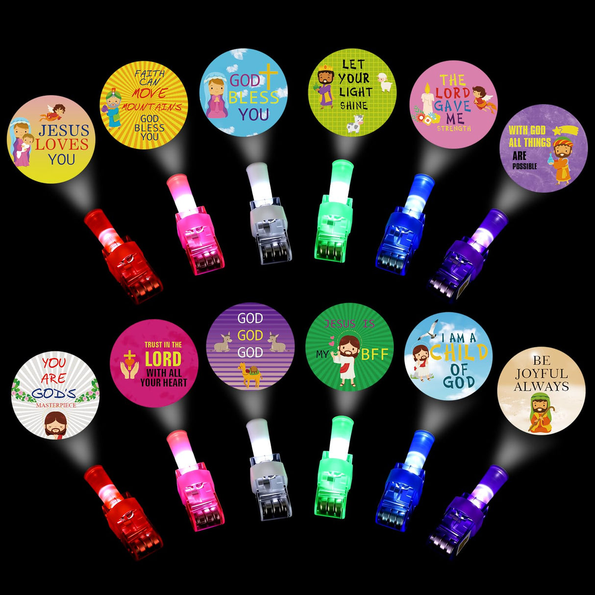 Tuanse 36 Pcs Halloween Christian Finger Lights Gifts Bulk Christian Bible Jesus Church Finger Flashlights Glow in the Dark Religious Inspirational Party Favors for Kids Christmas Halloween Gifts